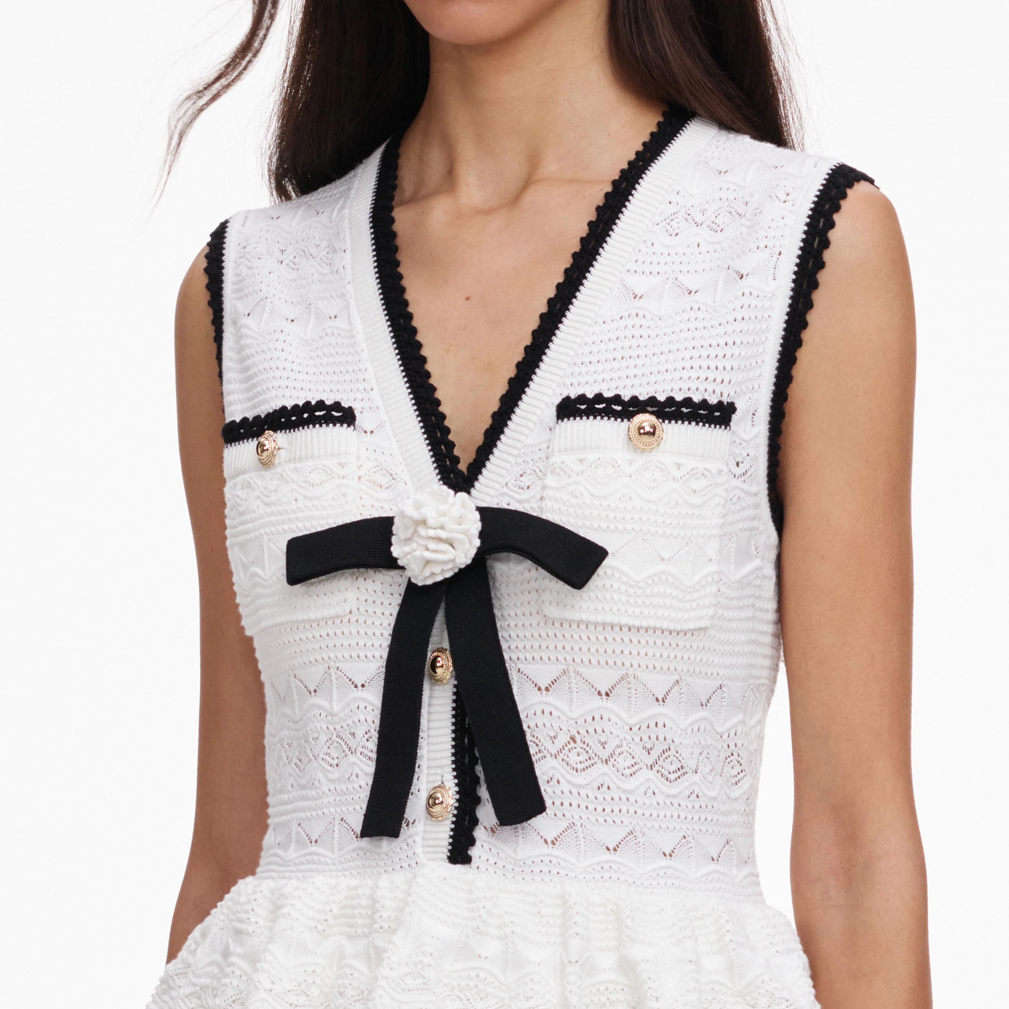 White Peplum Pointelle Knit Mini Dress - Image 5
