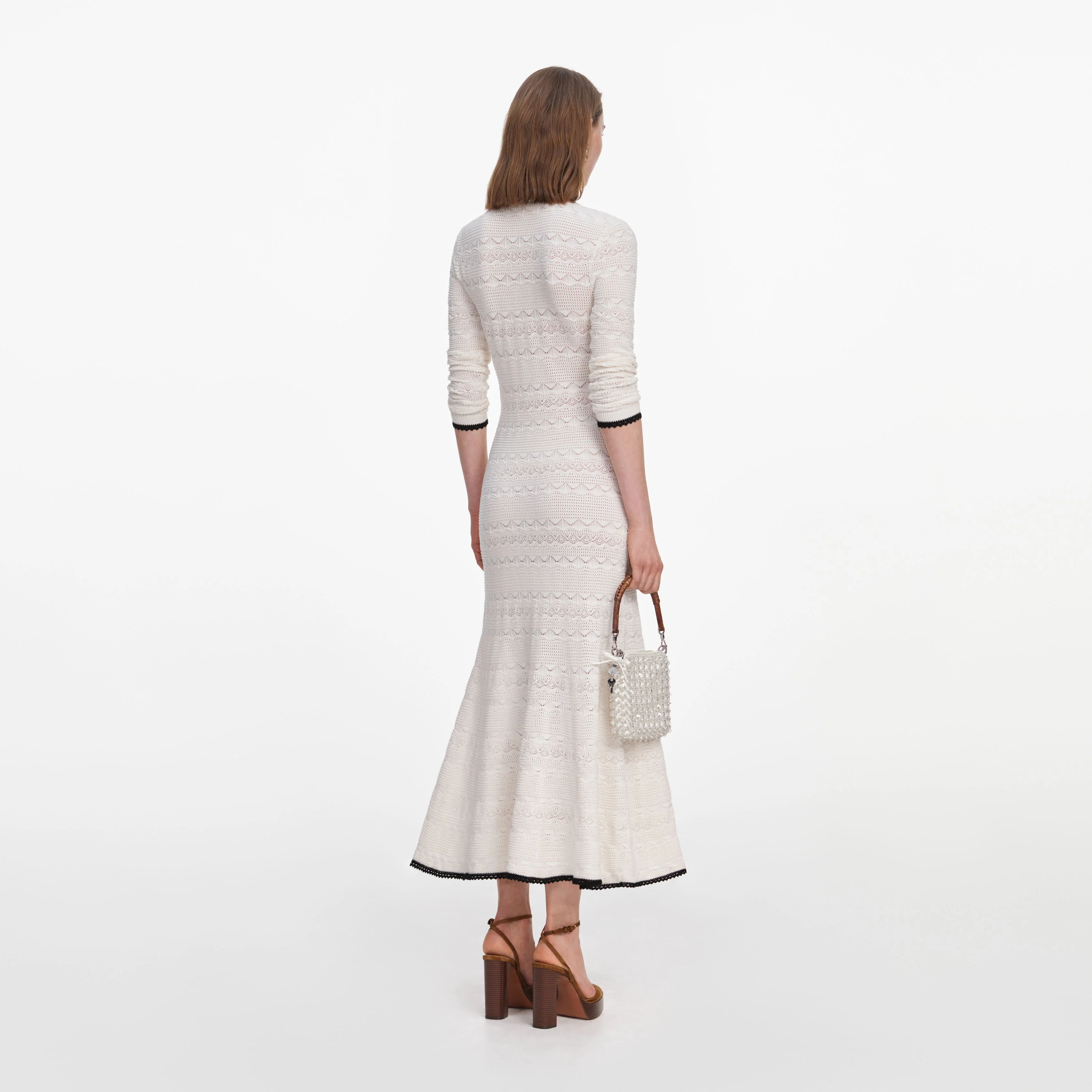 White Pointelle Knit Long Cardigan - Image 3