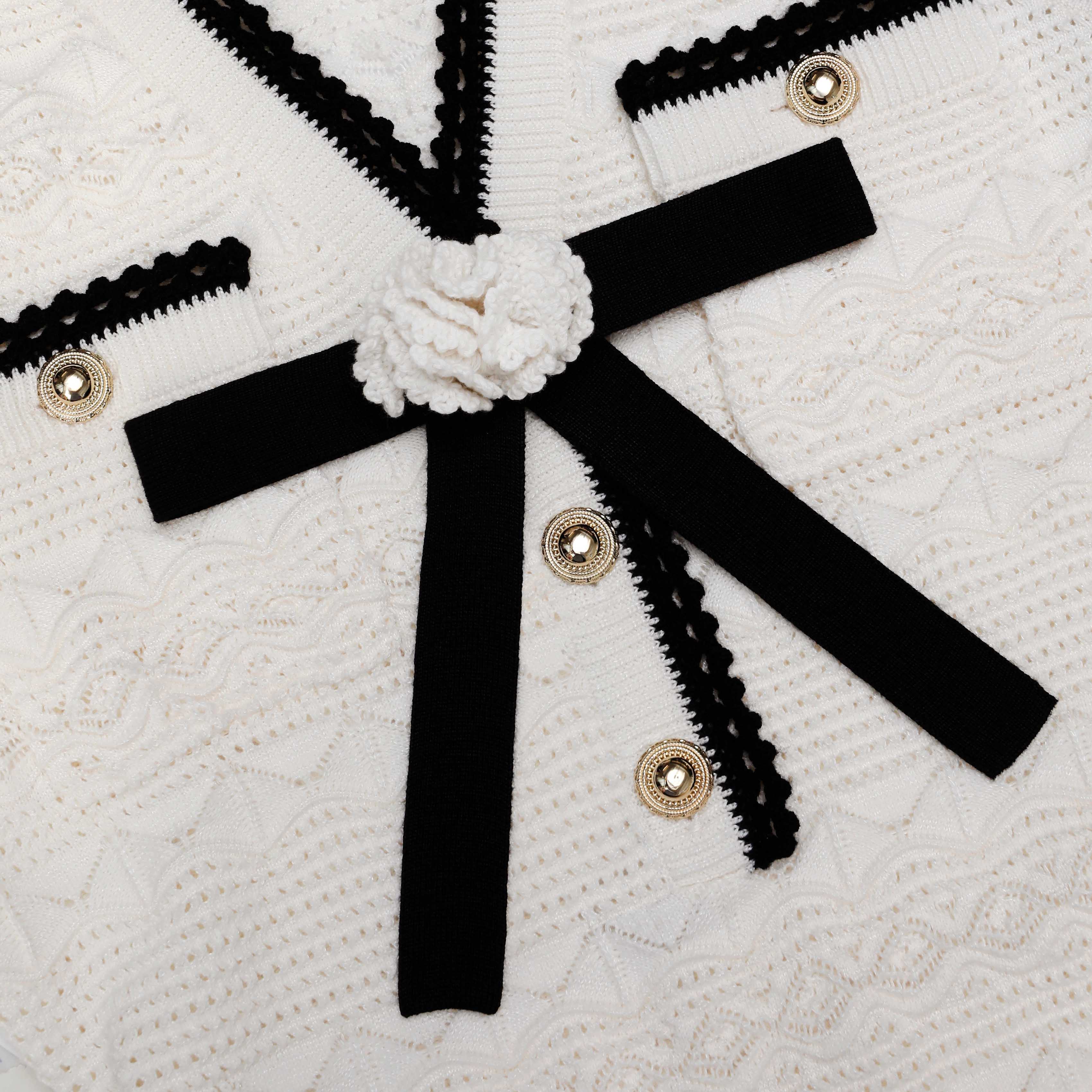 White Pointelle Knit Bow Midi Dress - Image 6