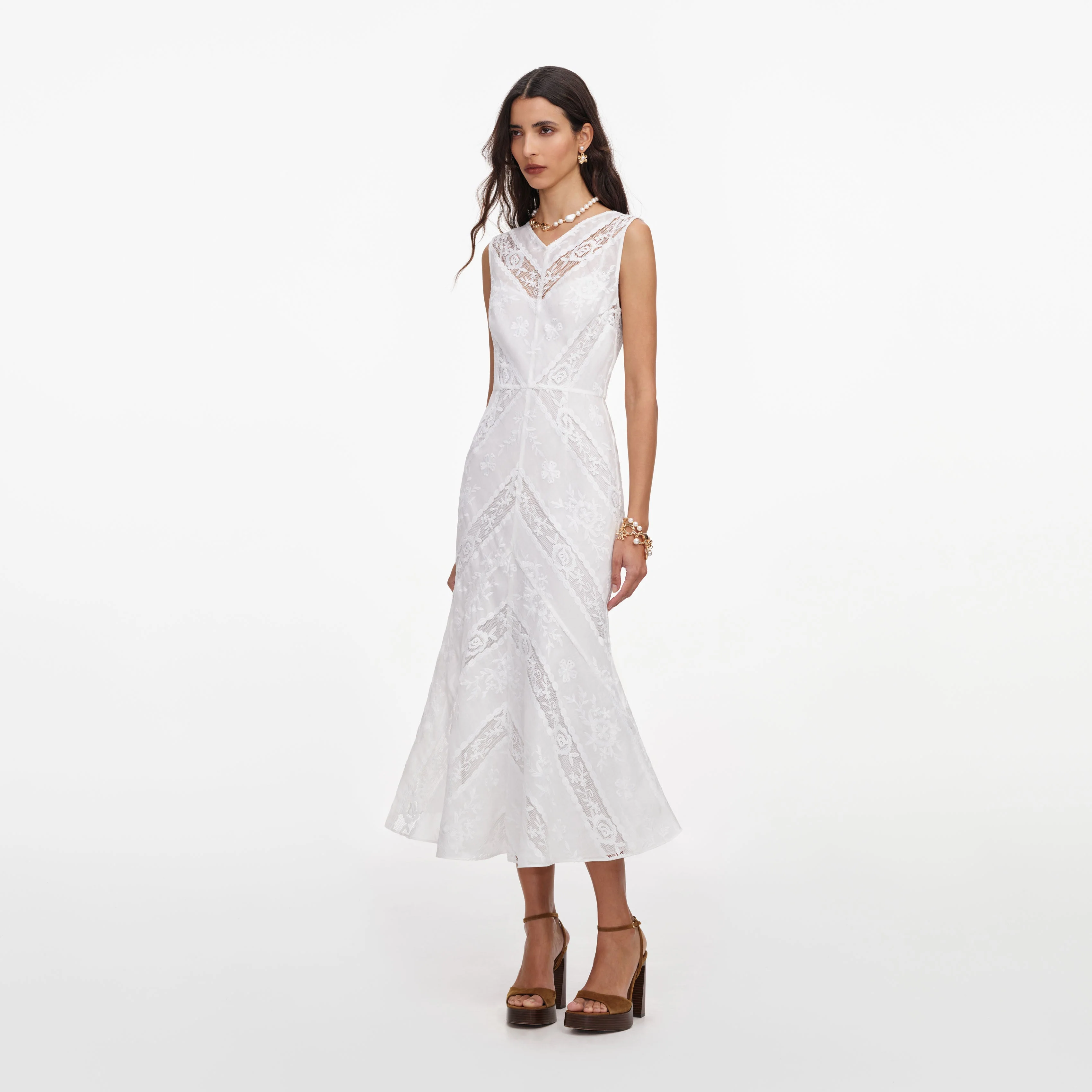 White Ramie Sleeveless Midi Dress - Image 2