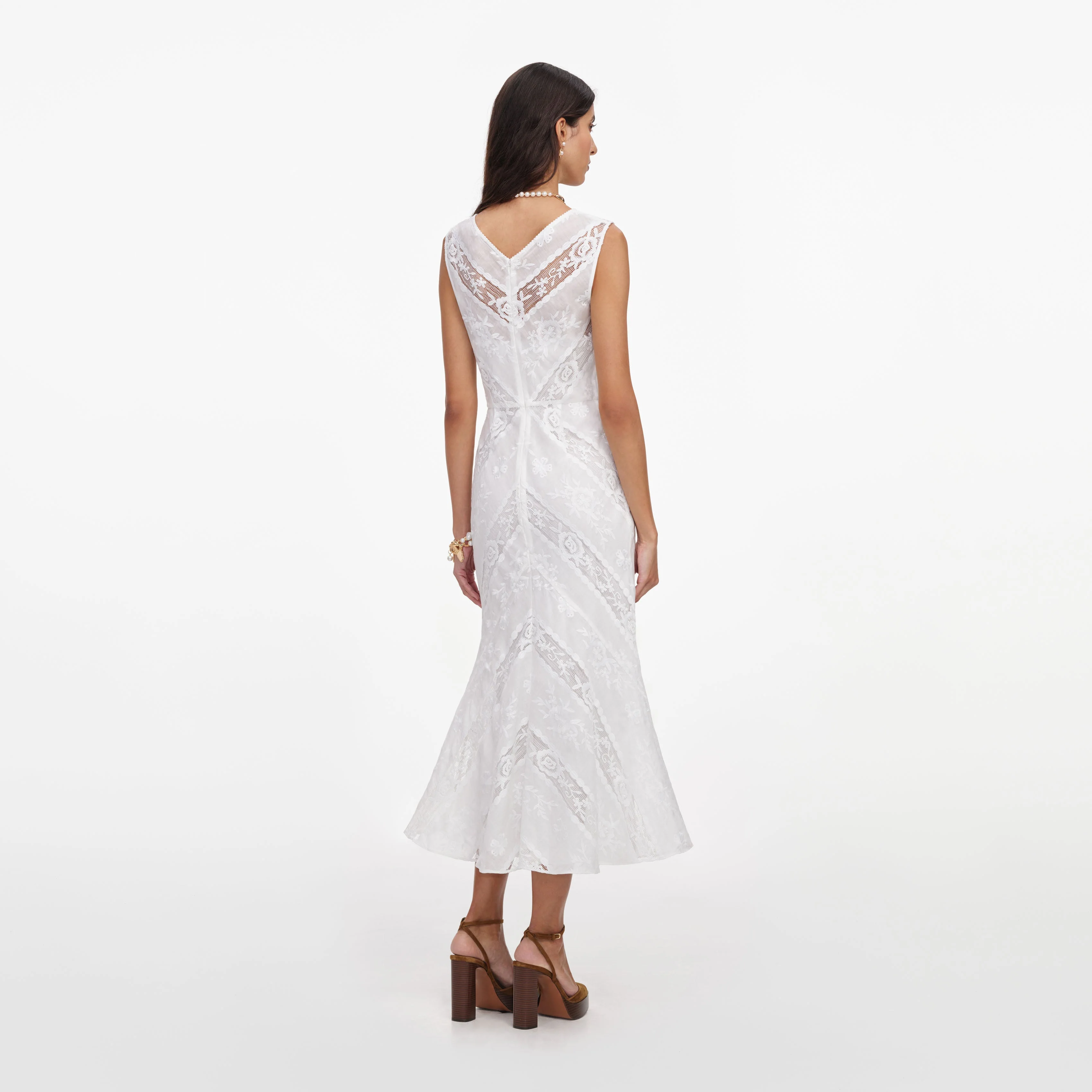 White Ramie Sleeveless Midi Dress - Image 3