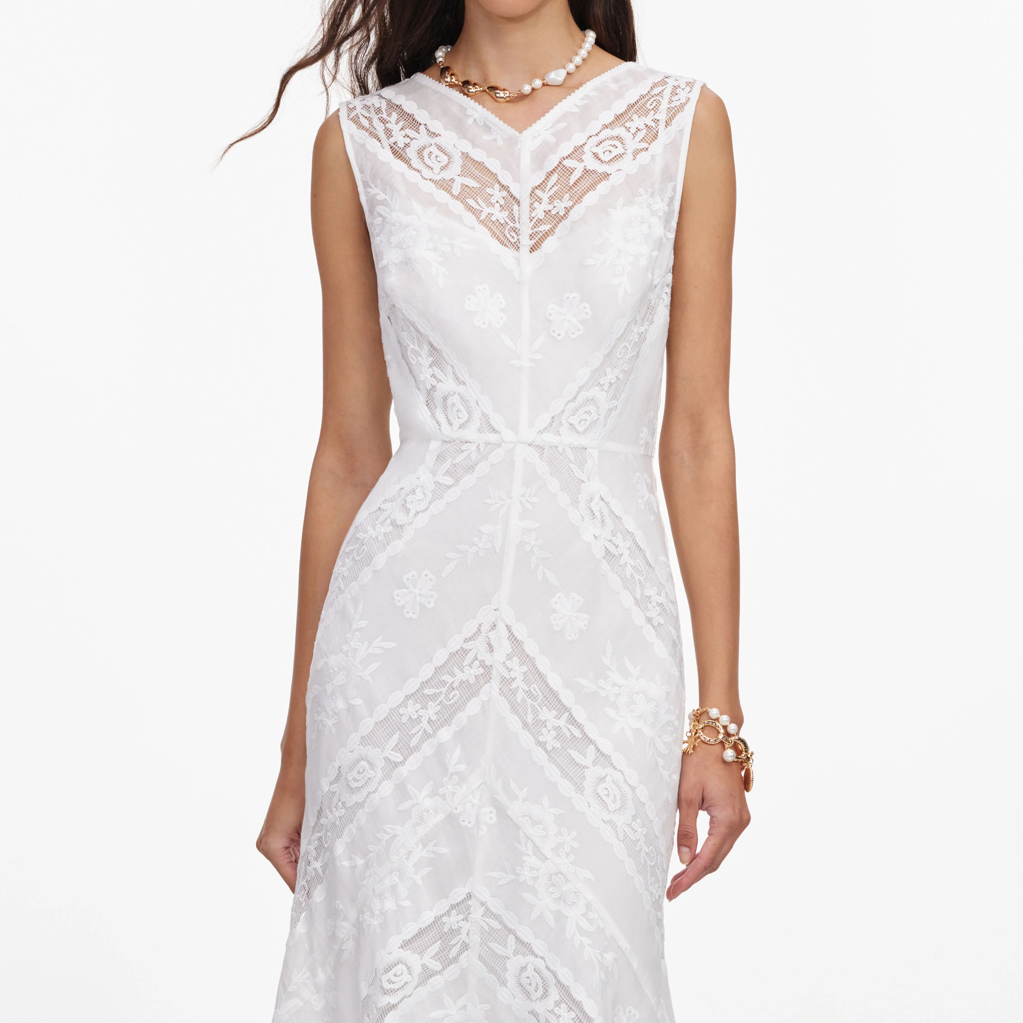 White Ramie Sleeveless Midi Dress - Image 4