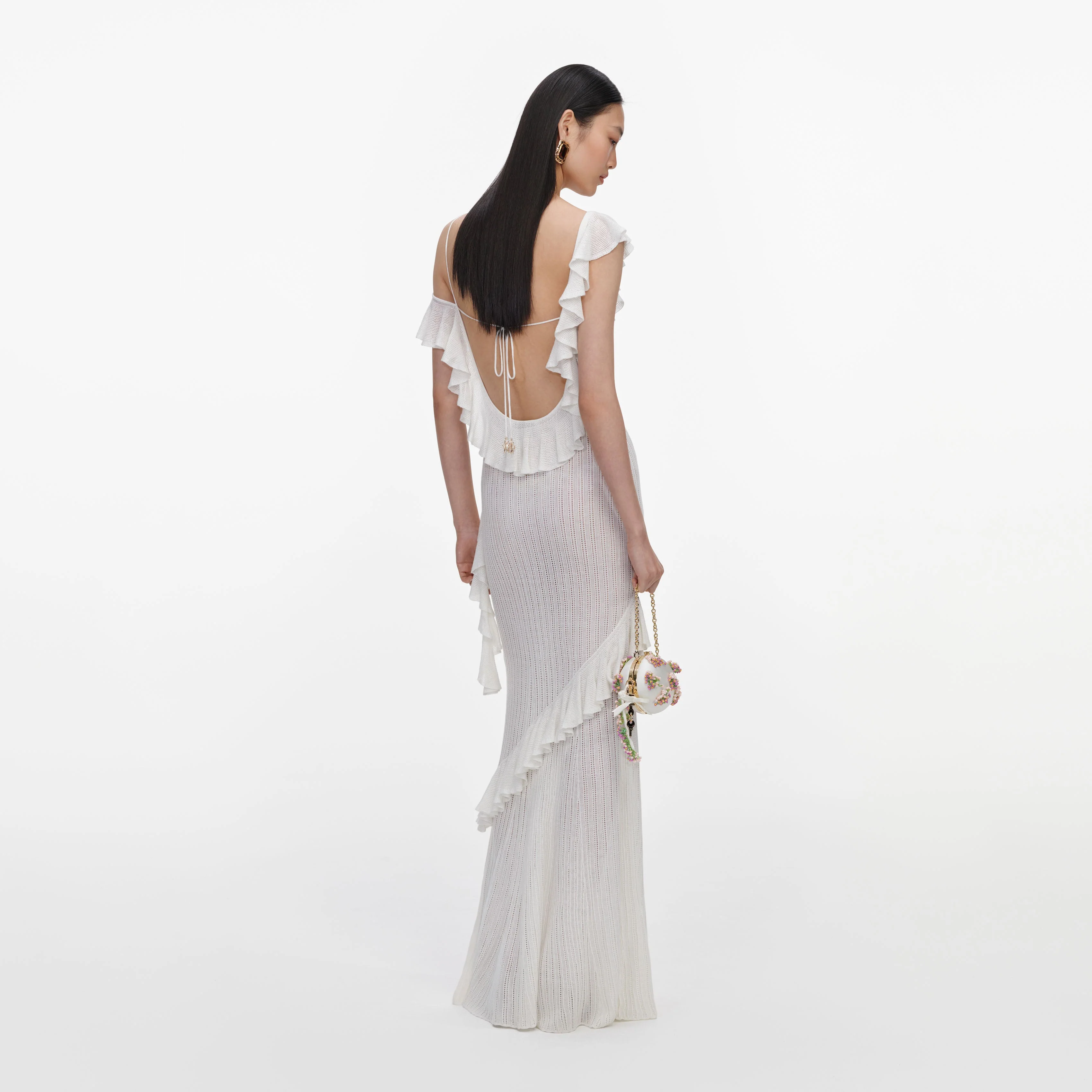 White Ruffle Knit Maxi Dress - Image 3