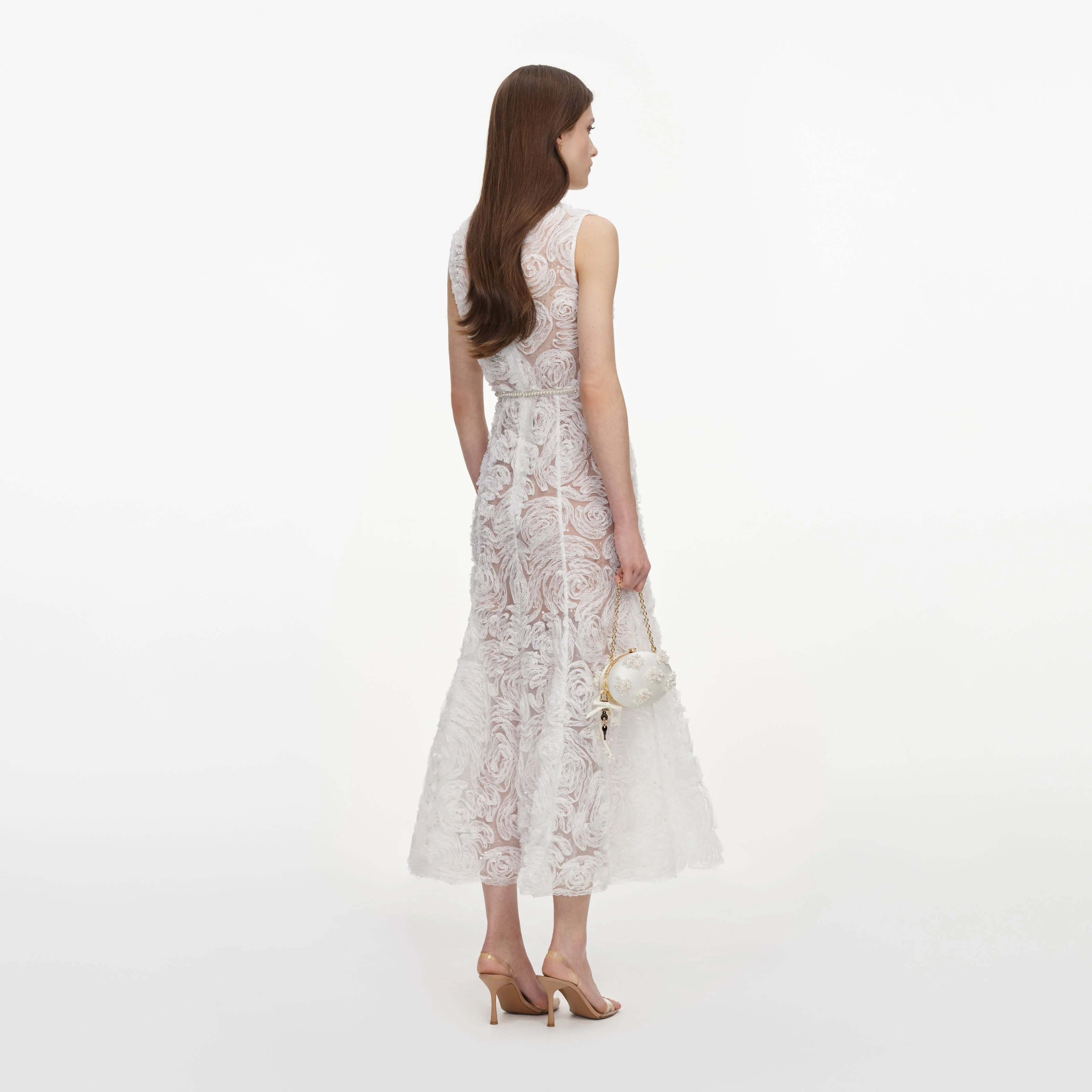 White Tulle Lace Midi Dress - Image 3