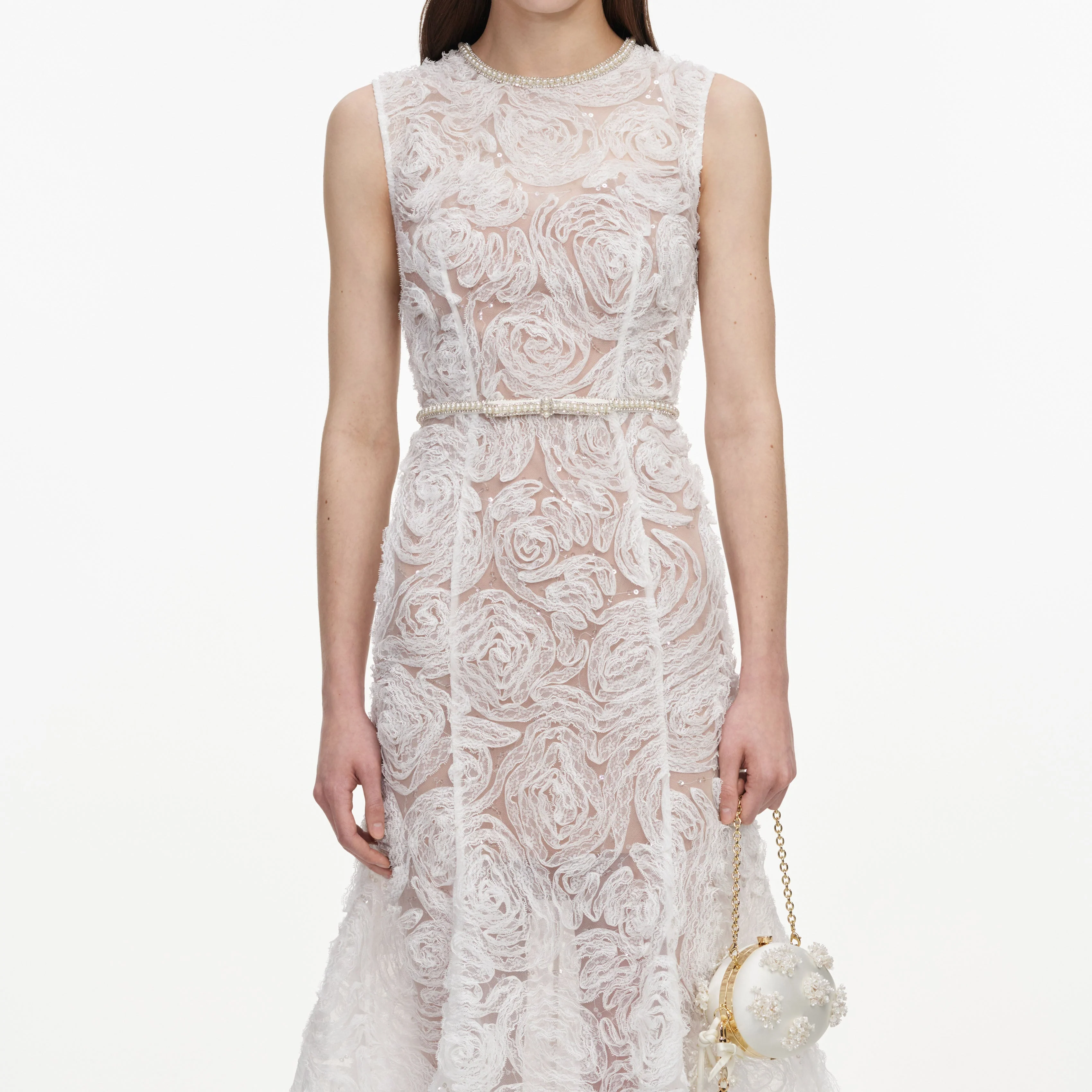 White Tulle Lace Midi Dress - Image 4