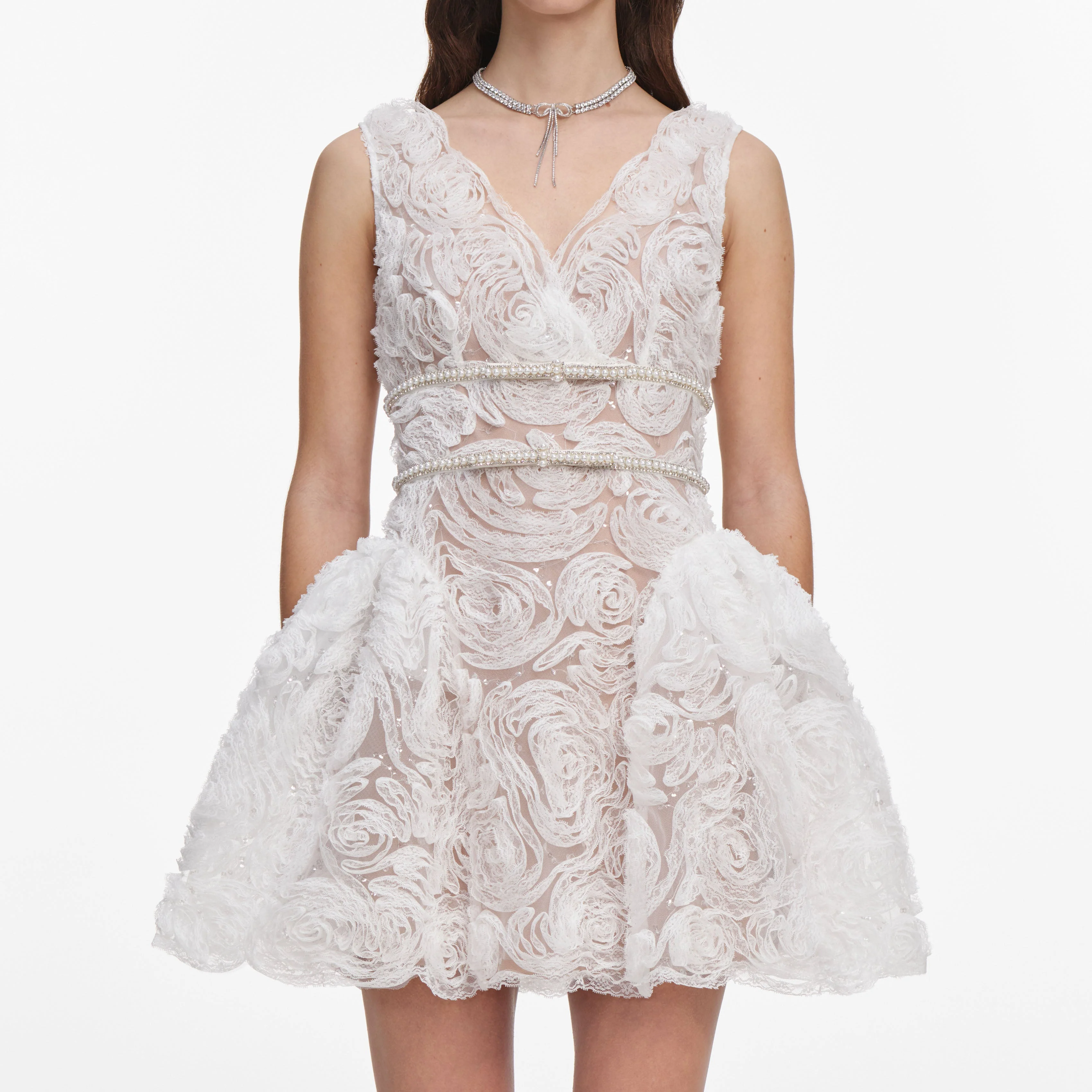White Tulle Lace Mini Dress - Image 4