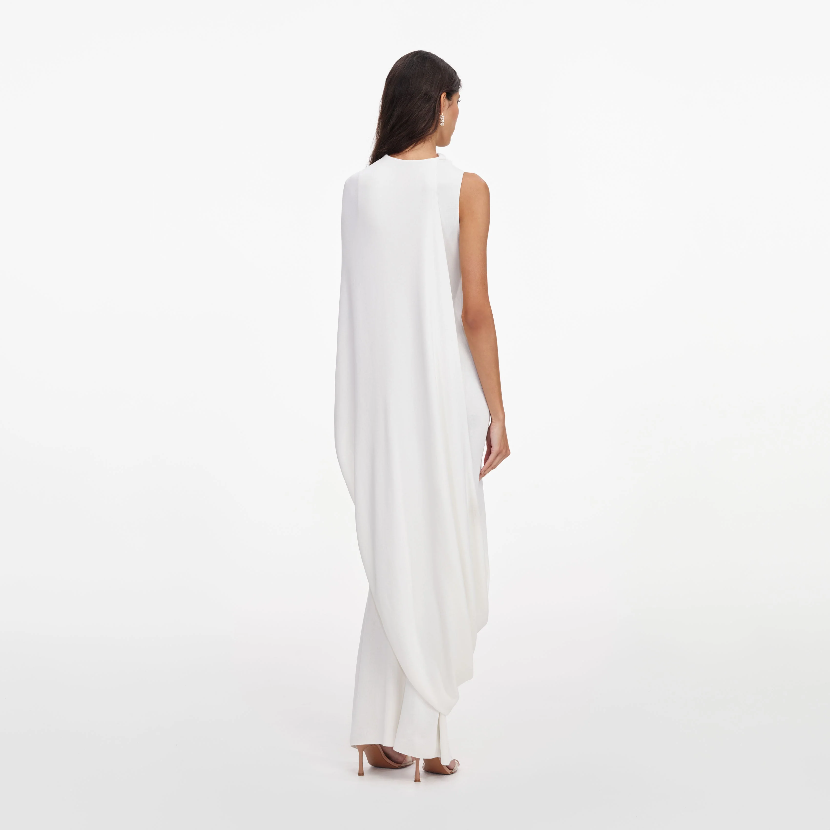 White Viscose Knit Drape Maxi Dress - Image 3