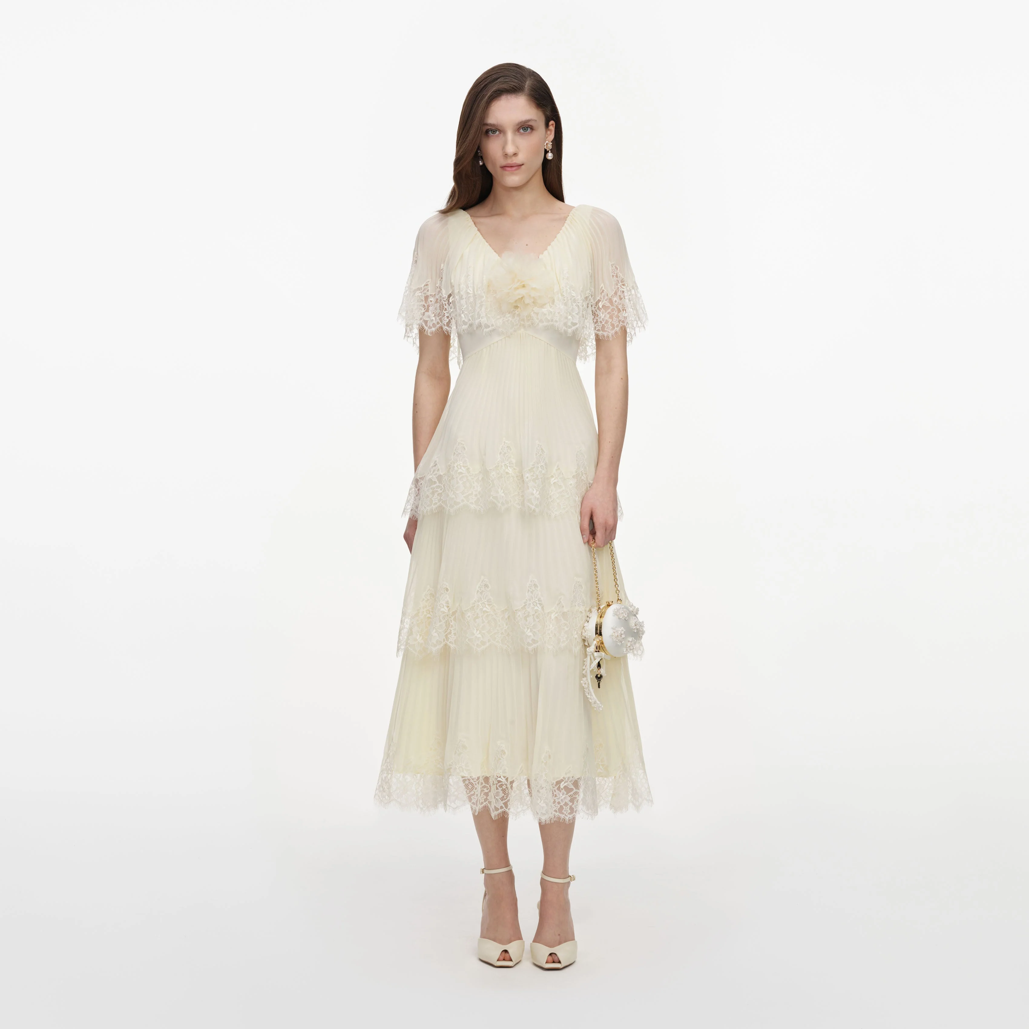 Yellow Chiffon Tiered Midi Dress