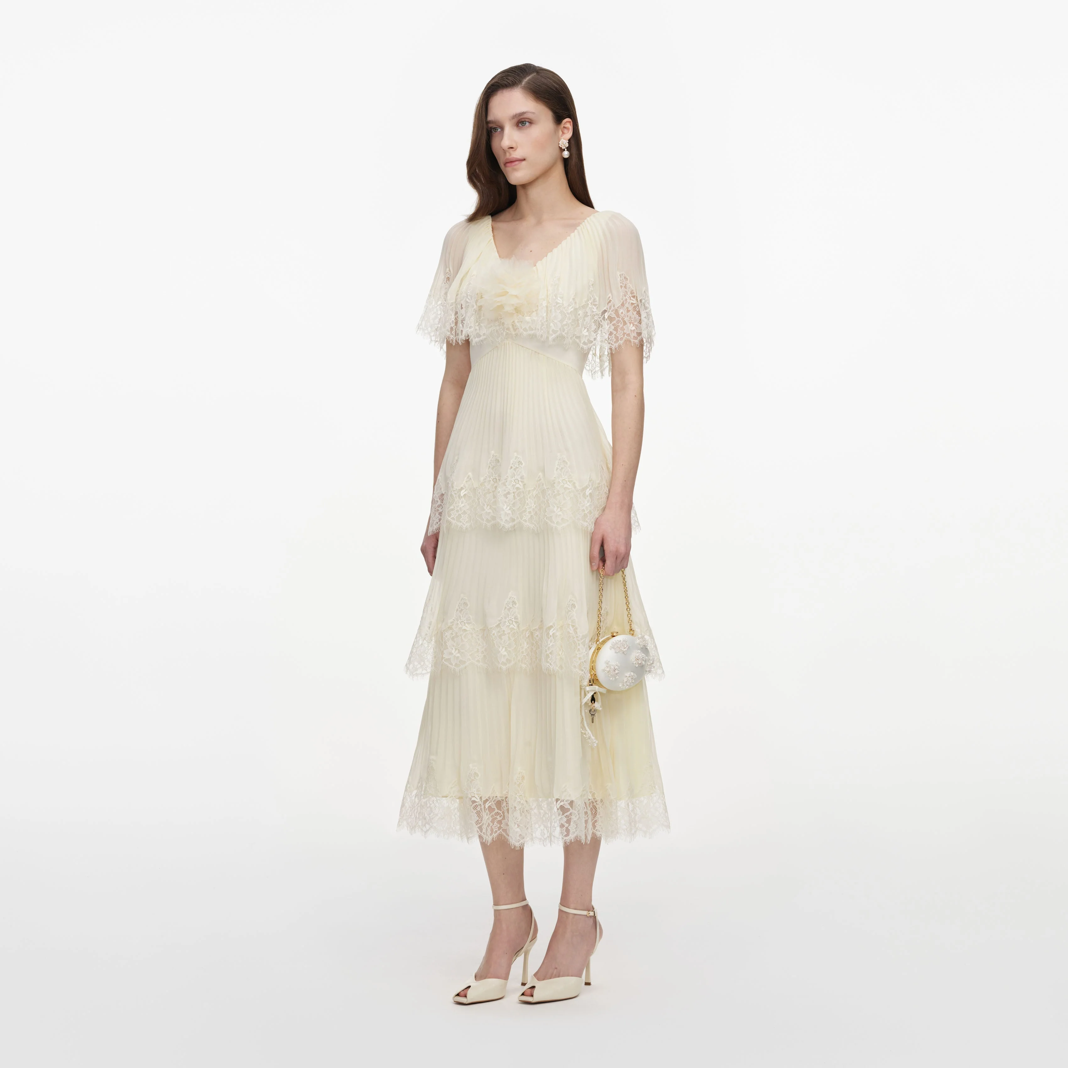 Yellow Chiffon Tiered Midi Dress - Image 2