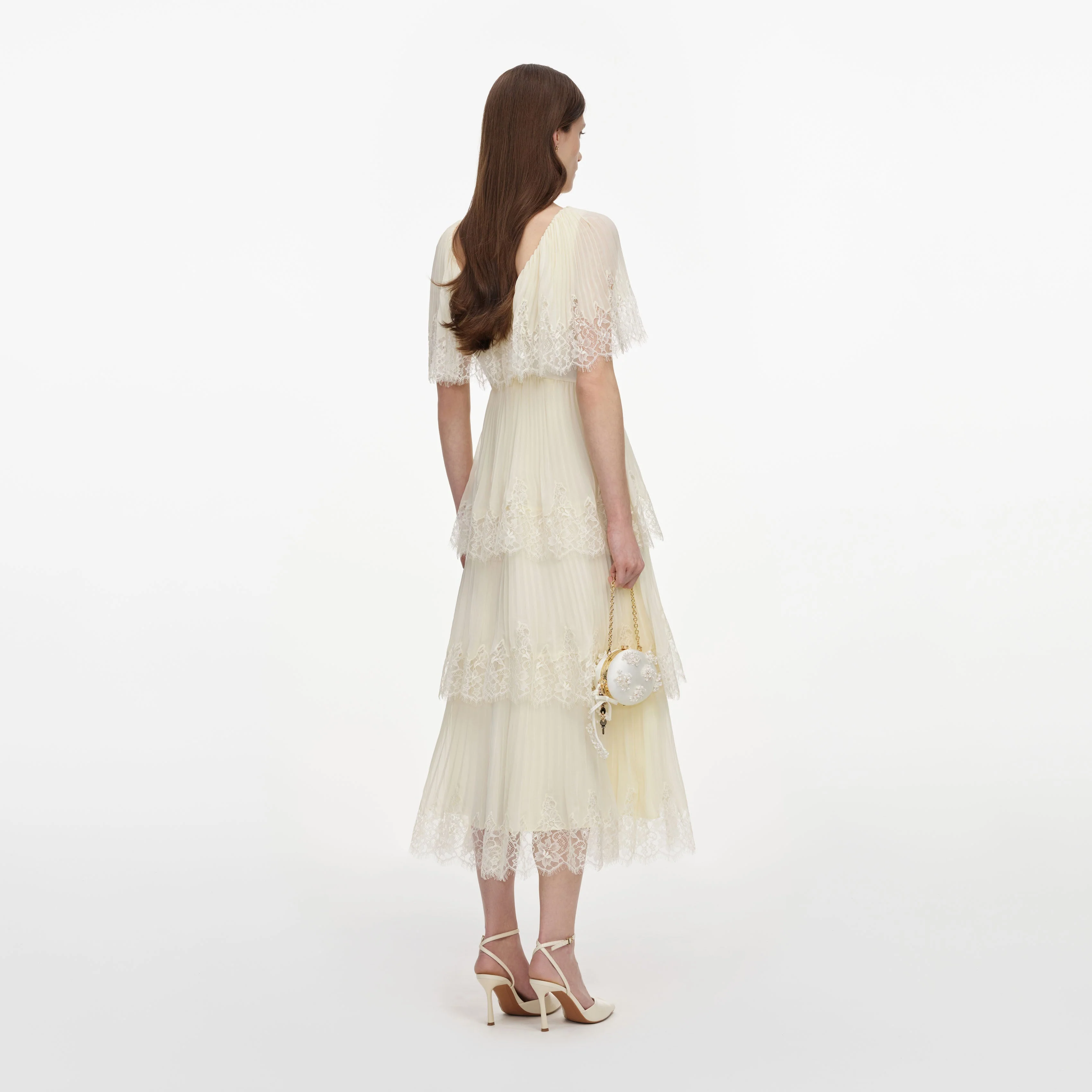 Yellow Chiffon Tiered Midi Dress - Image 3
