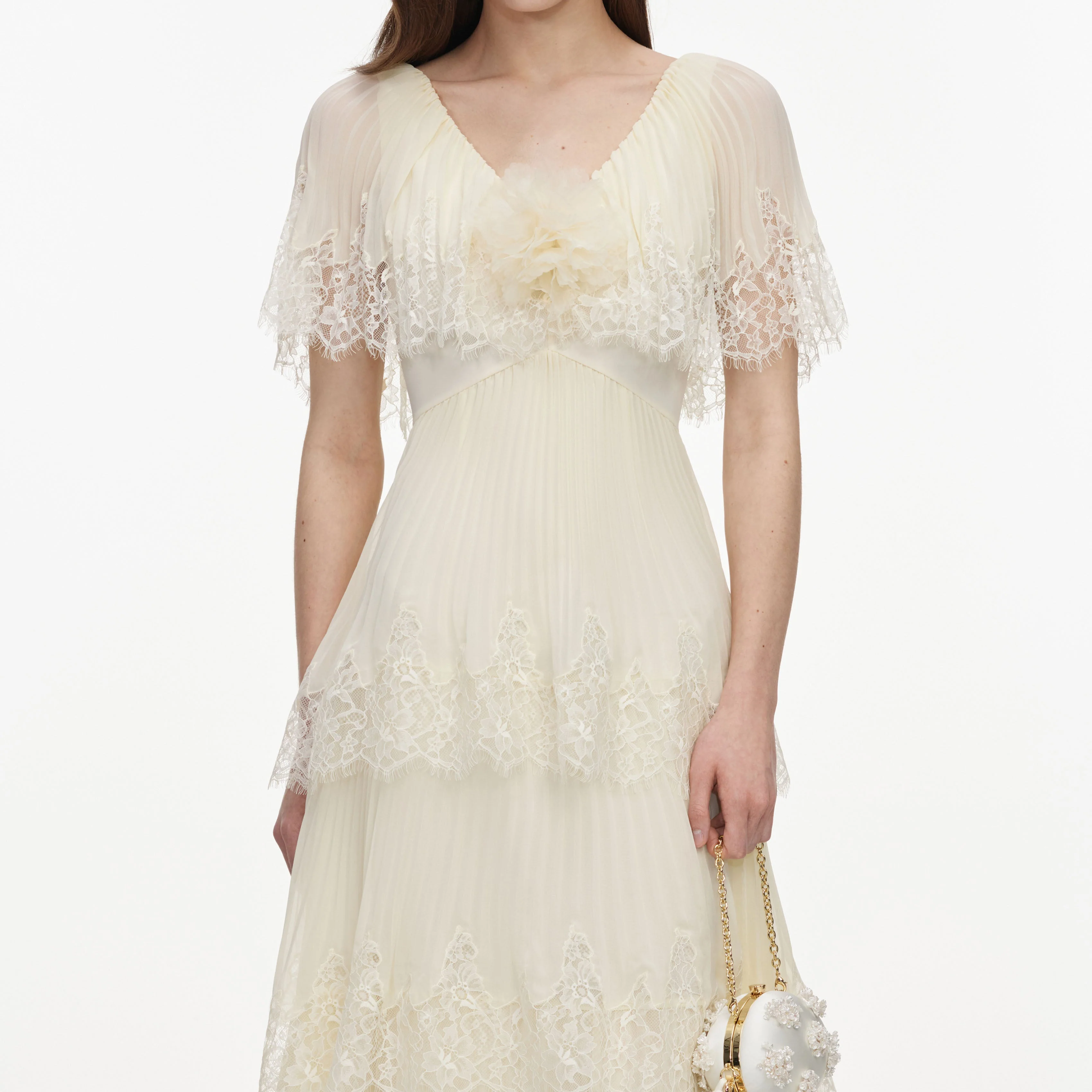 Yellow Chiffon Tiered Midi Dress - Image 4