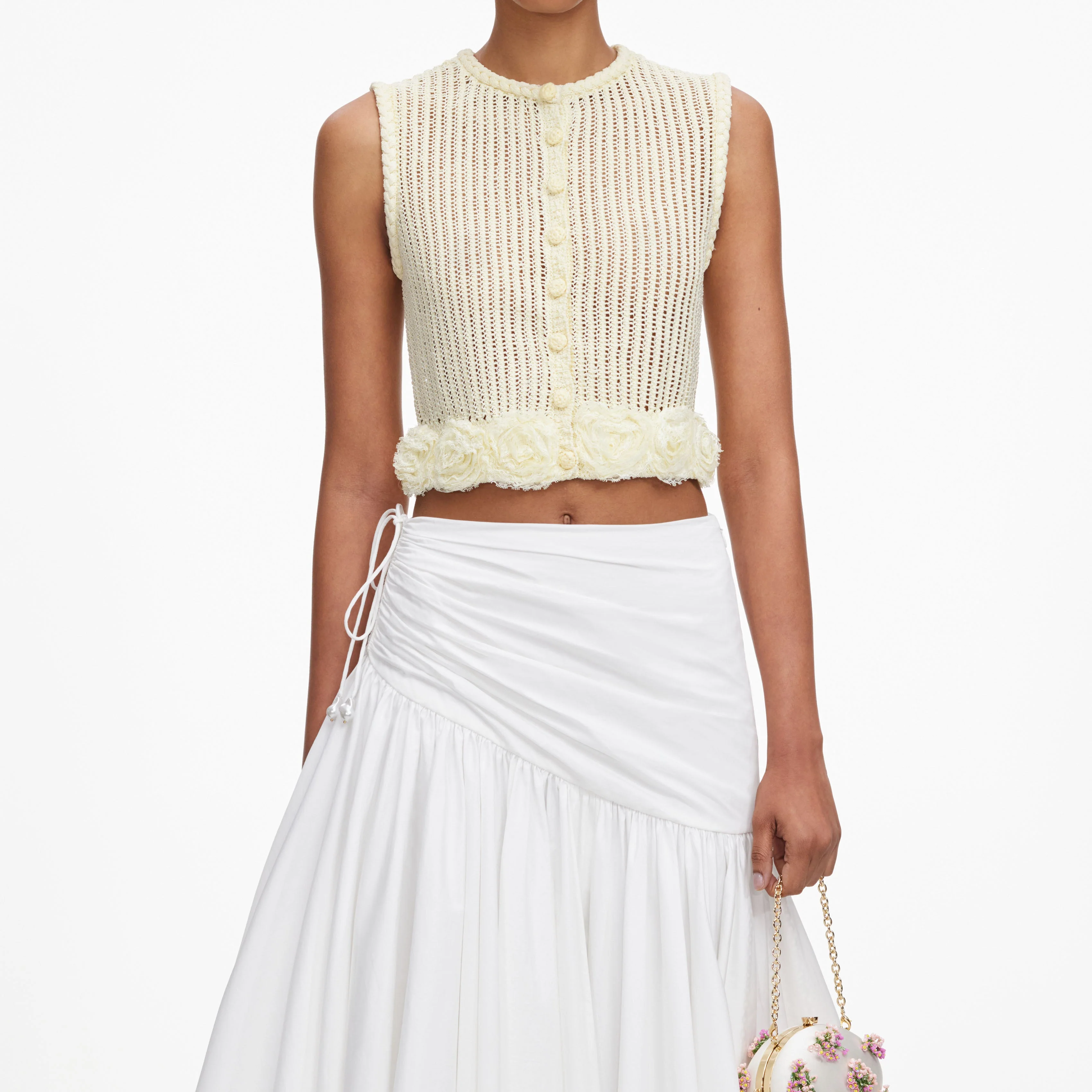 Yellow Crochet Flower Knit Top - Image 4