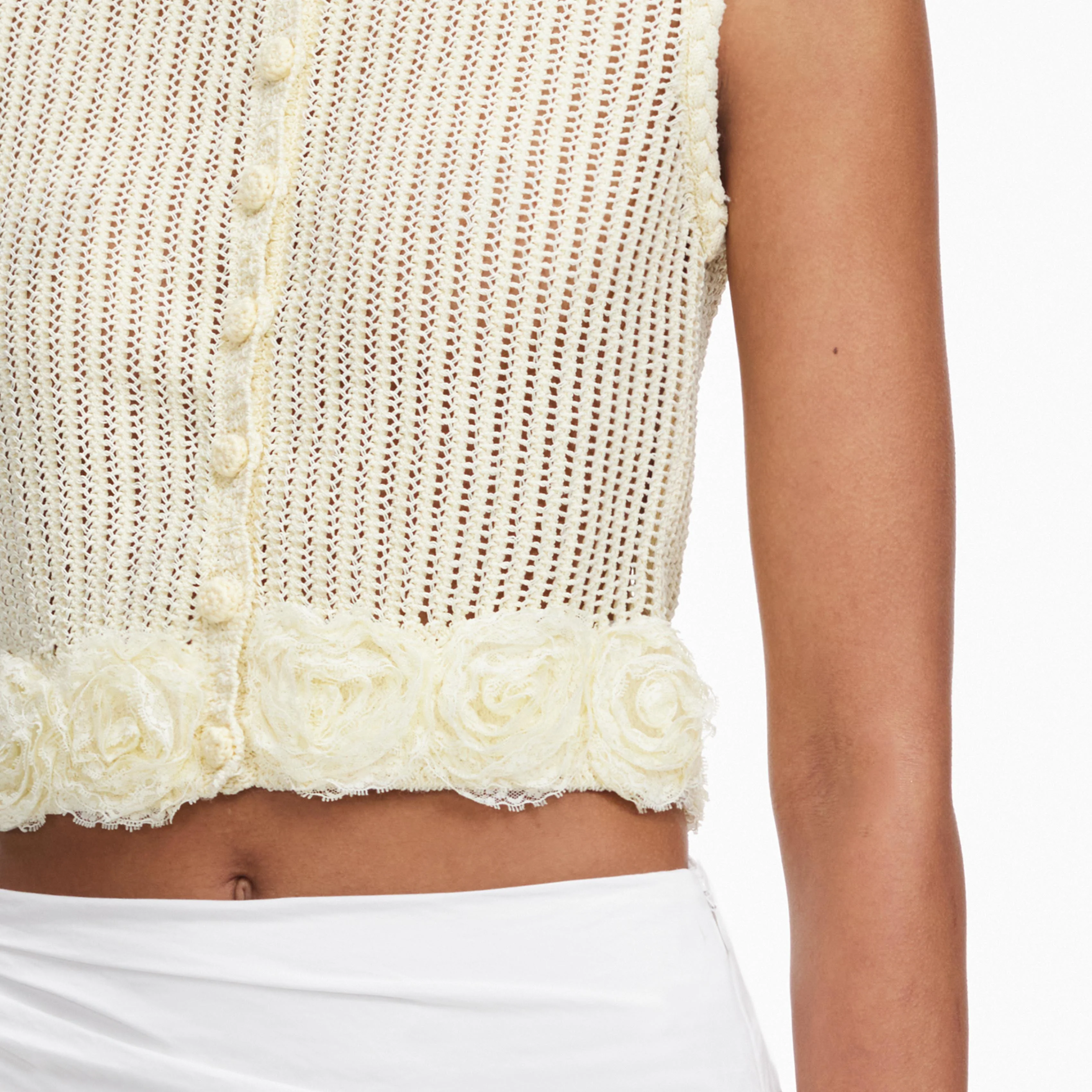 Yellow Crochet Flower Knit Top - Image 5
