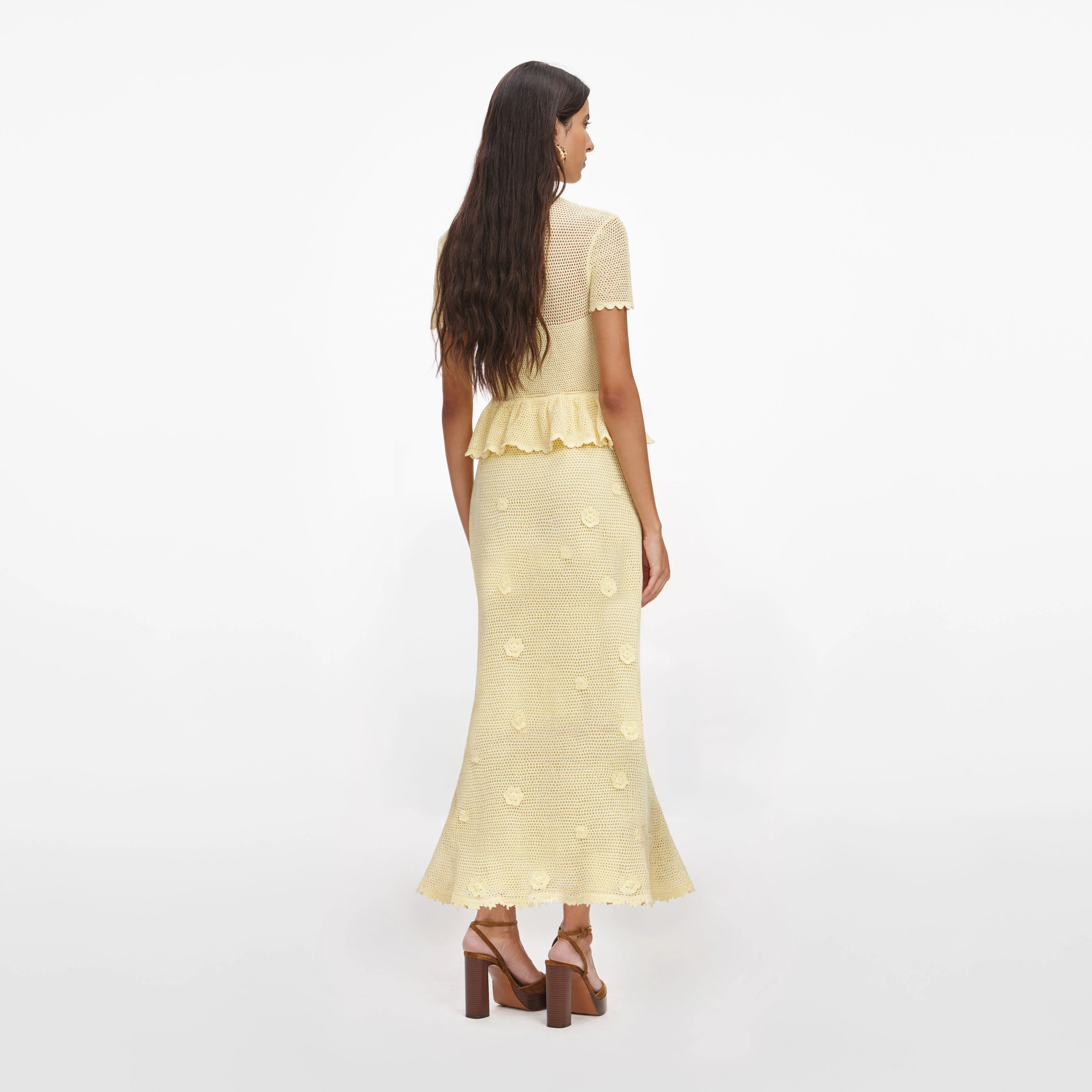 Yellow Floral Crochet Midi Dress - Image 3