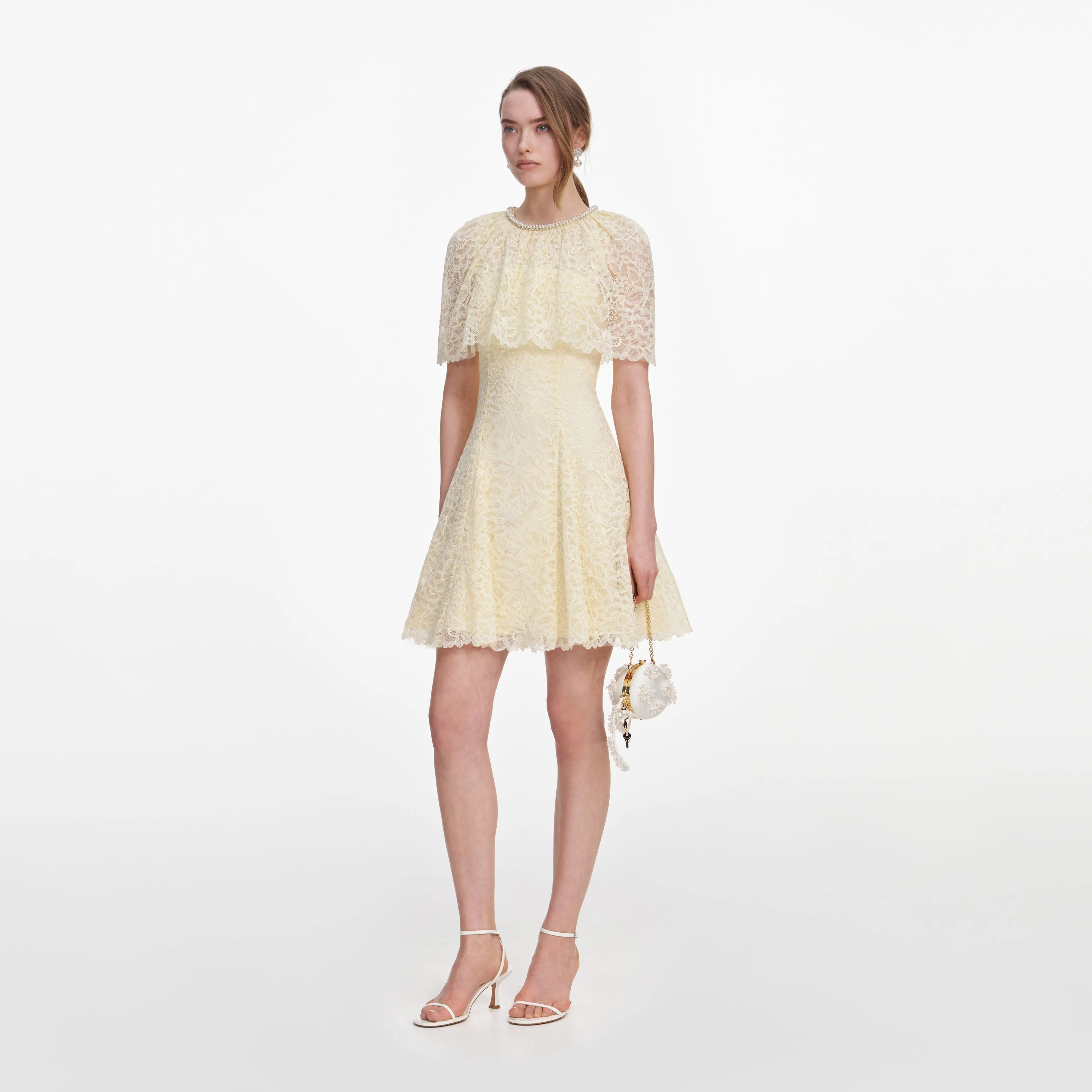 Yellow Lace Cape Mini Dress - Image 2