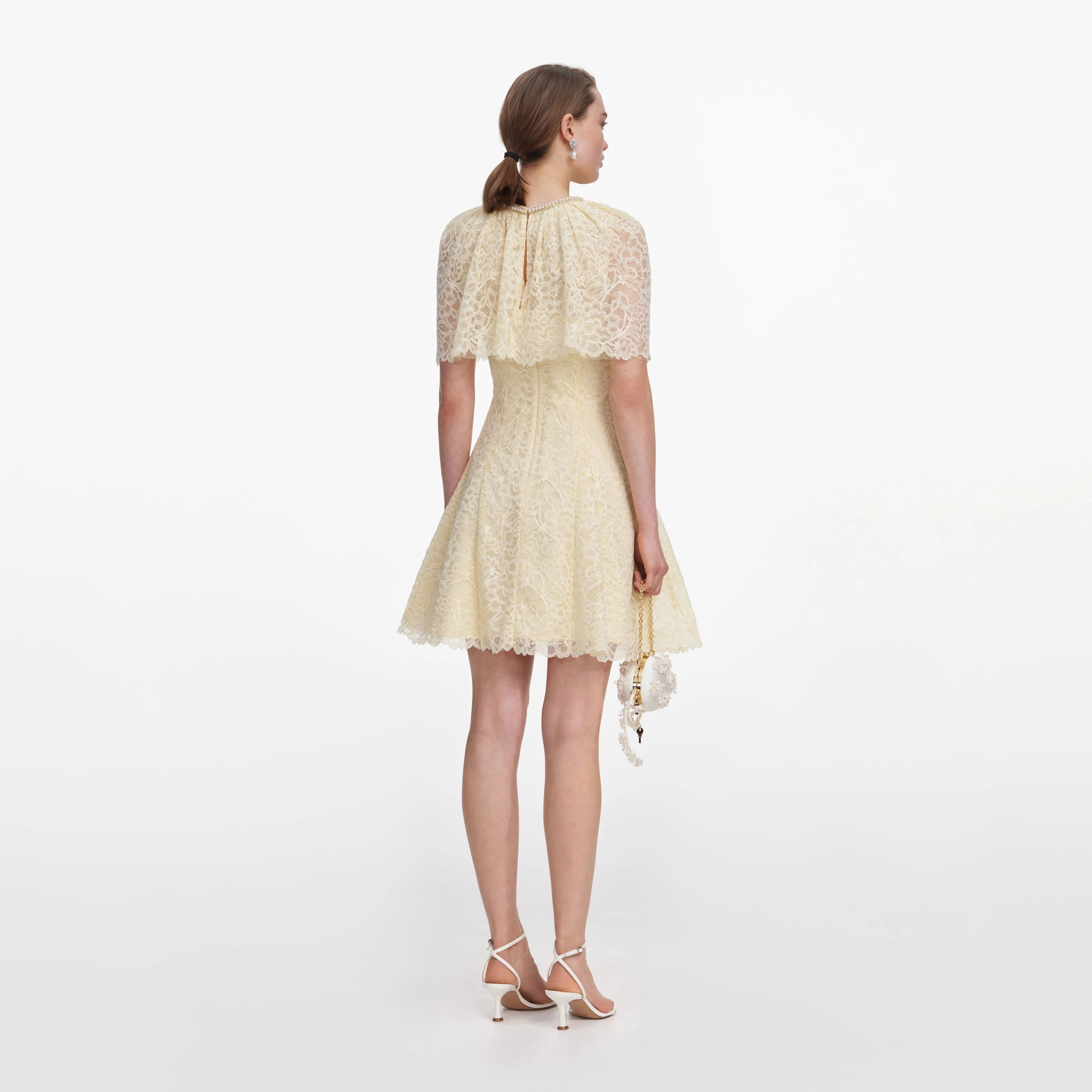 Yellow Lace Cape Mini Dress - Image 3