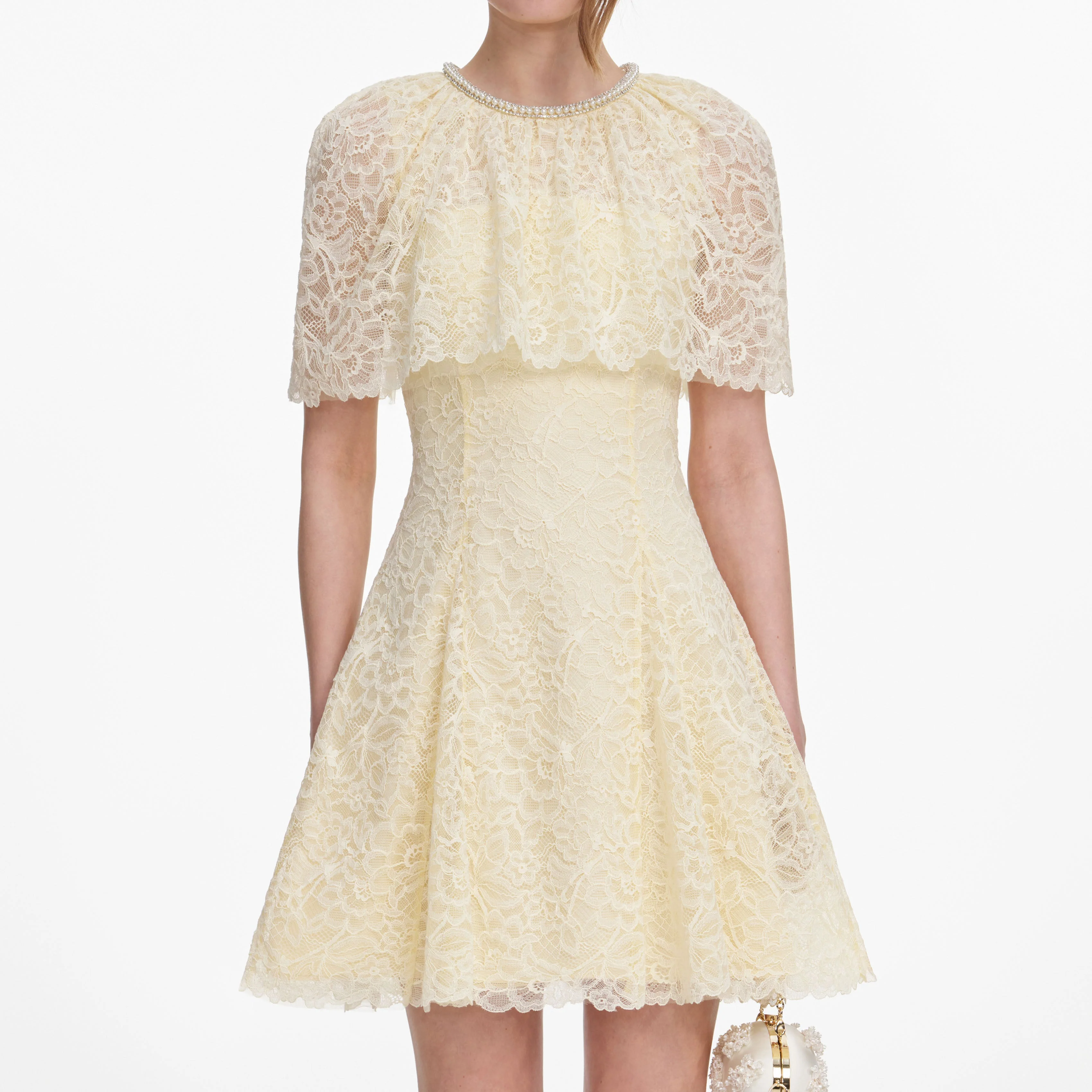 Yellow Lace Cape Mini Dress - Image 4