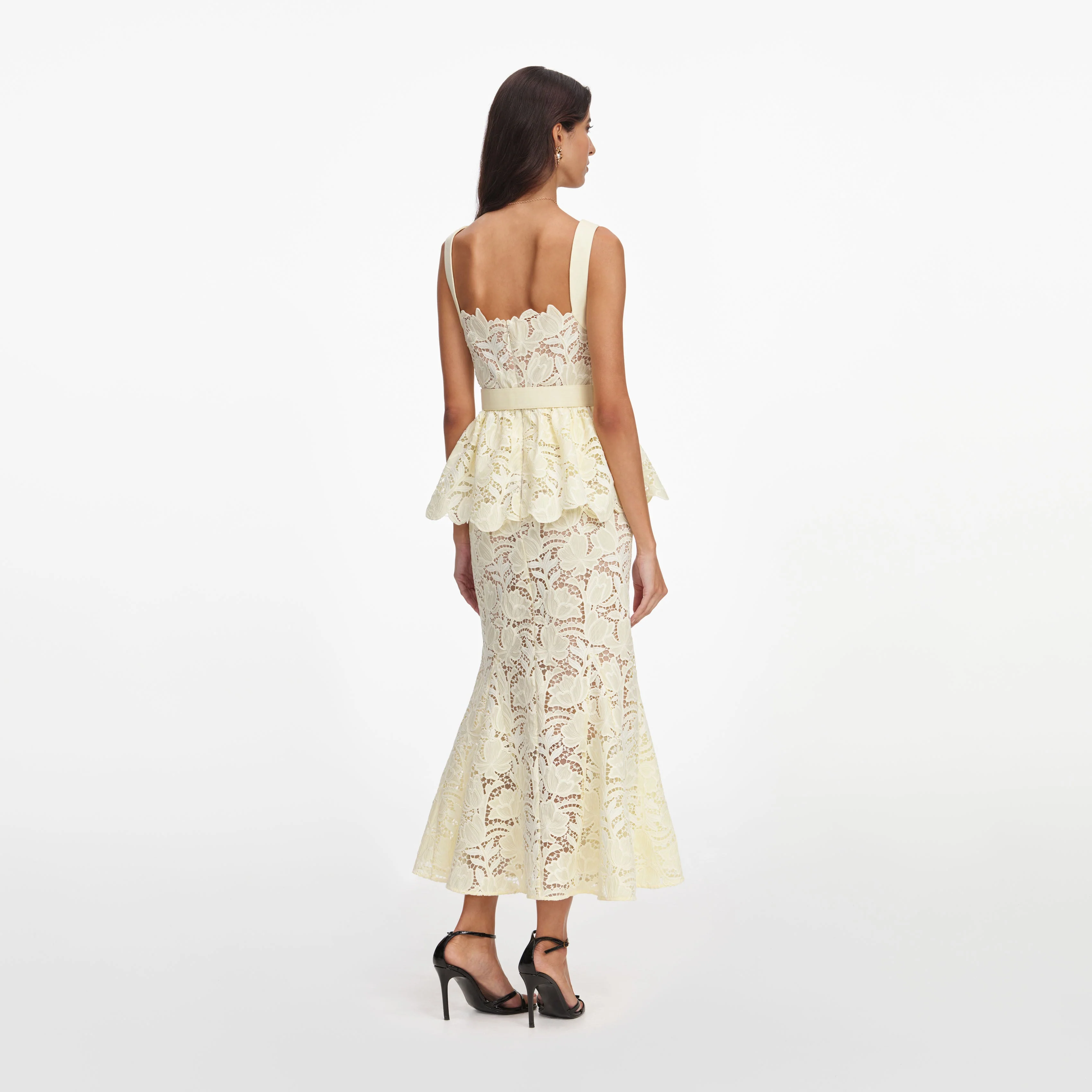 Yellow Lace Peplum Midi Dress - Image 3