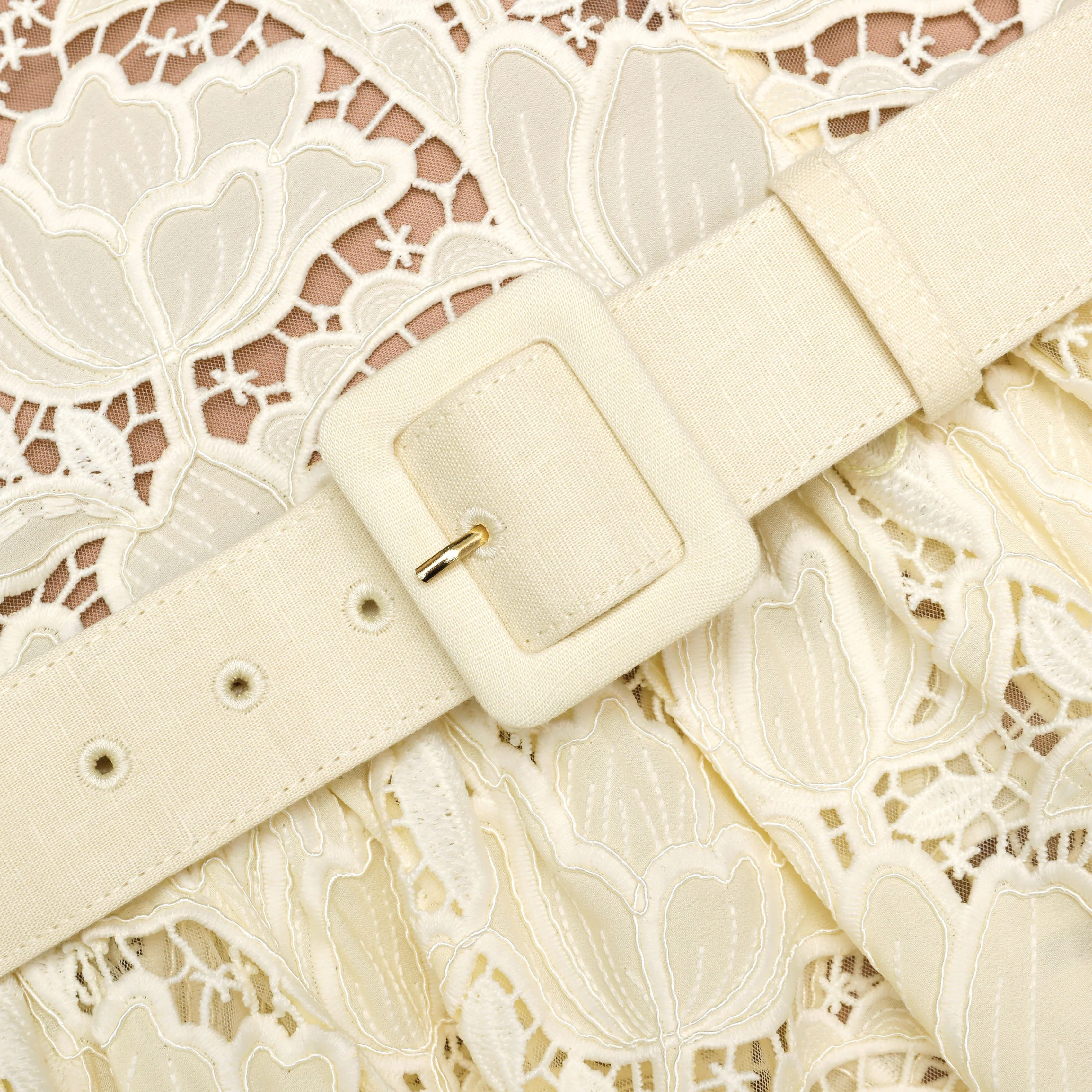 Yellow Lace Peplum Midi Dress - Image 6