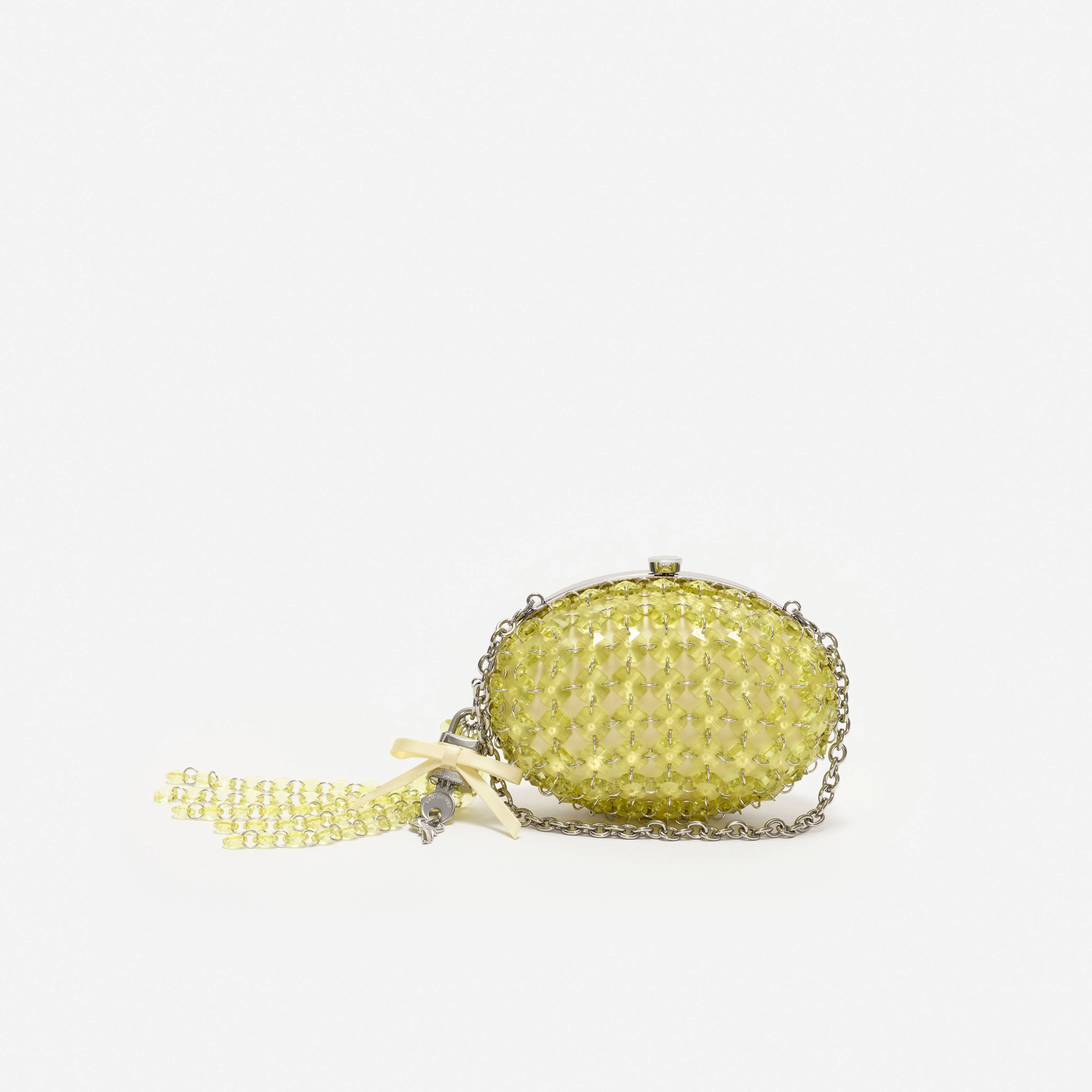 Yellow Oval Crystal Chain Clutch Bag - Image 4