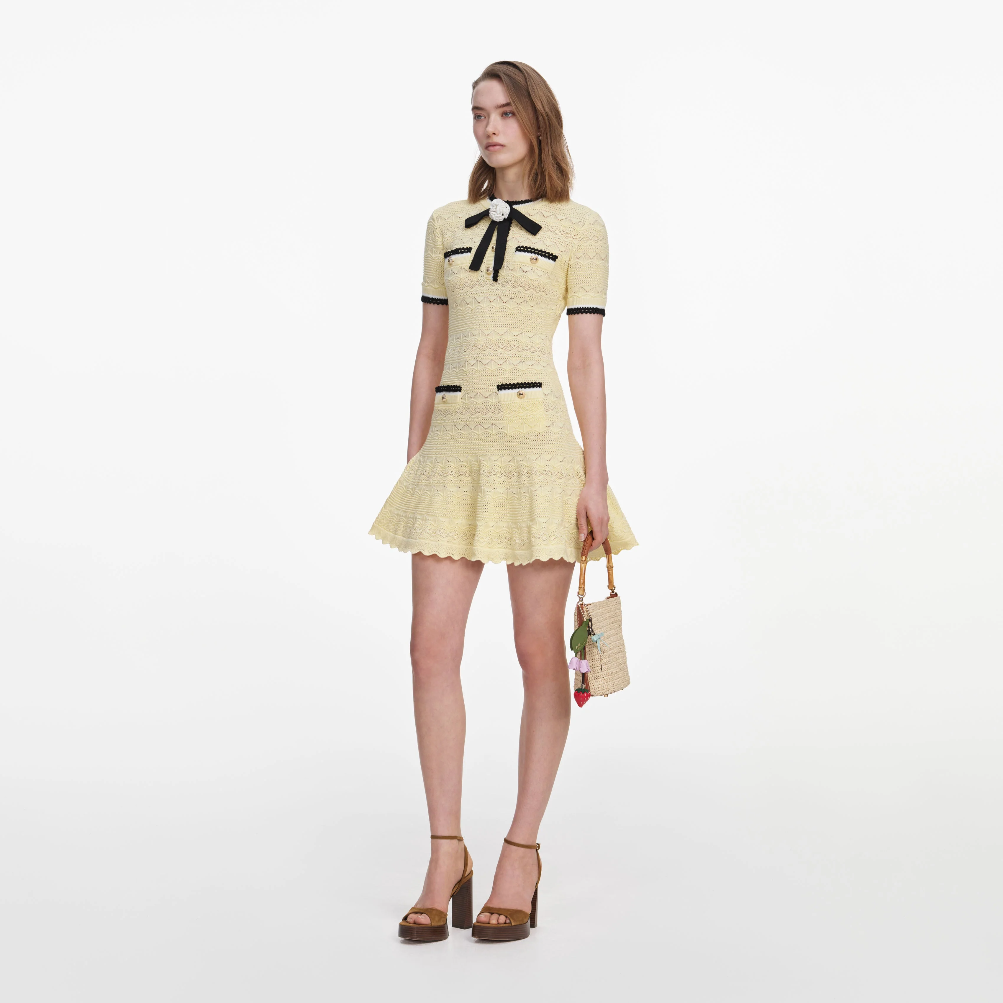 Yellow Pointelle Knit Mini Dress - Image 2