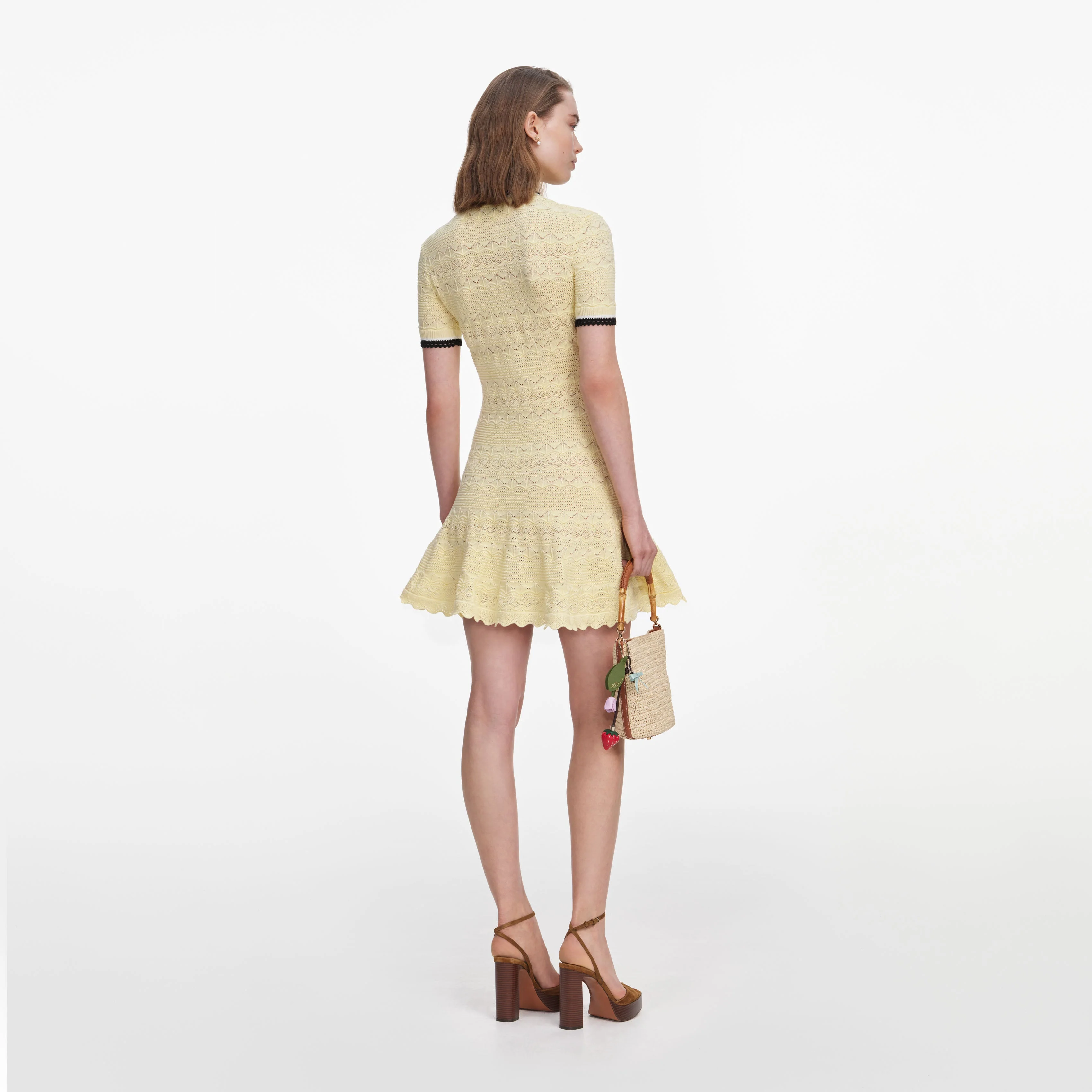 Yellow Pointelle Knit Mini Dress - Image 3