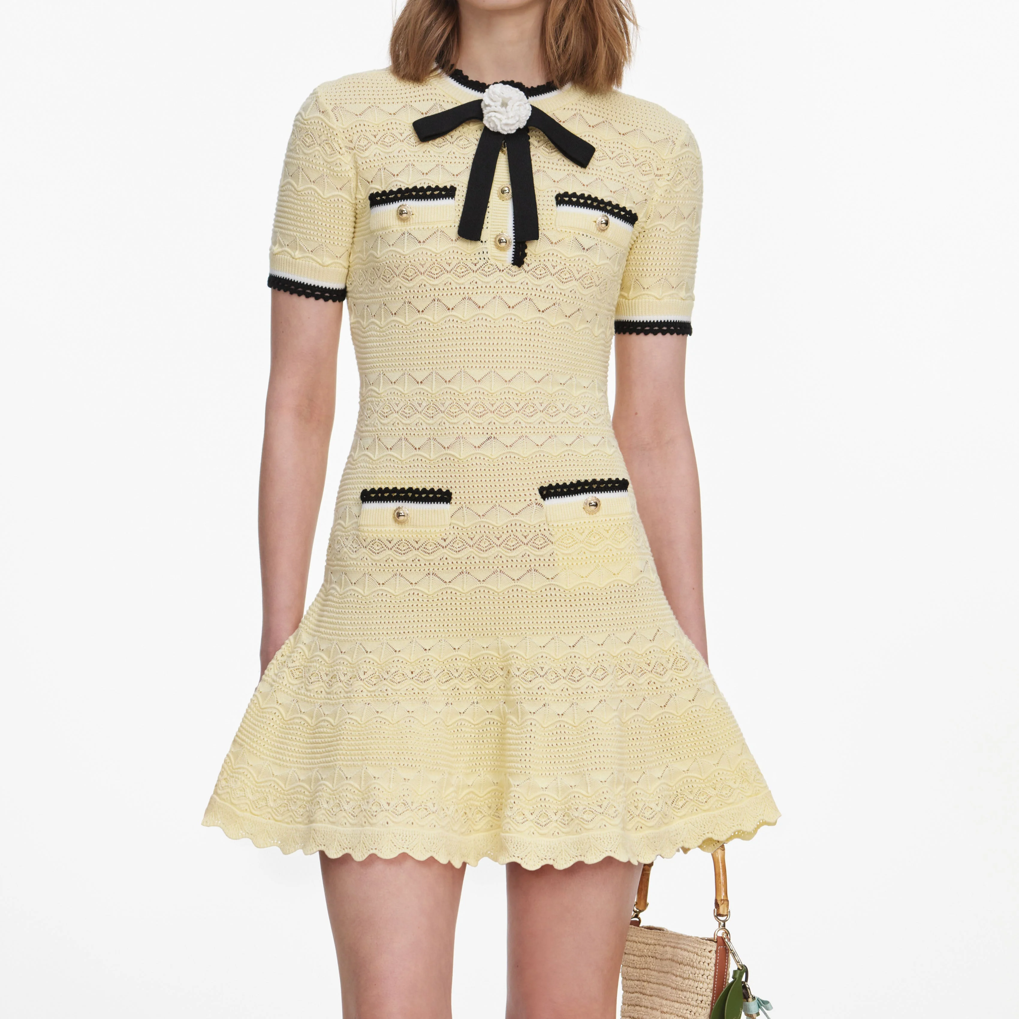 Yellow Pointelle Knit Mini Dress - Image 4