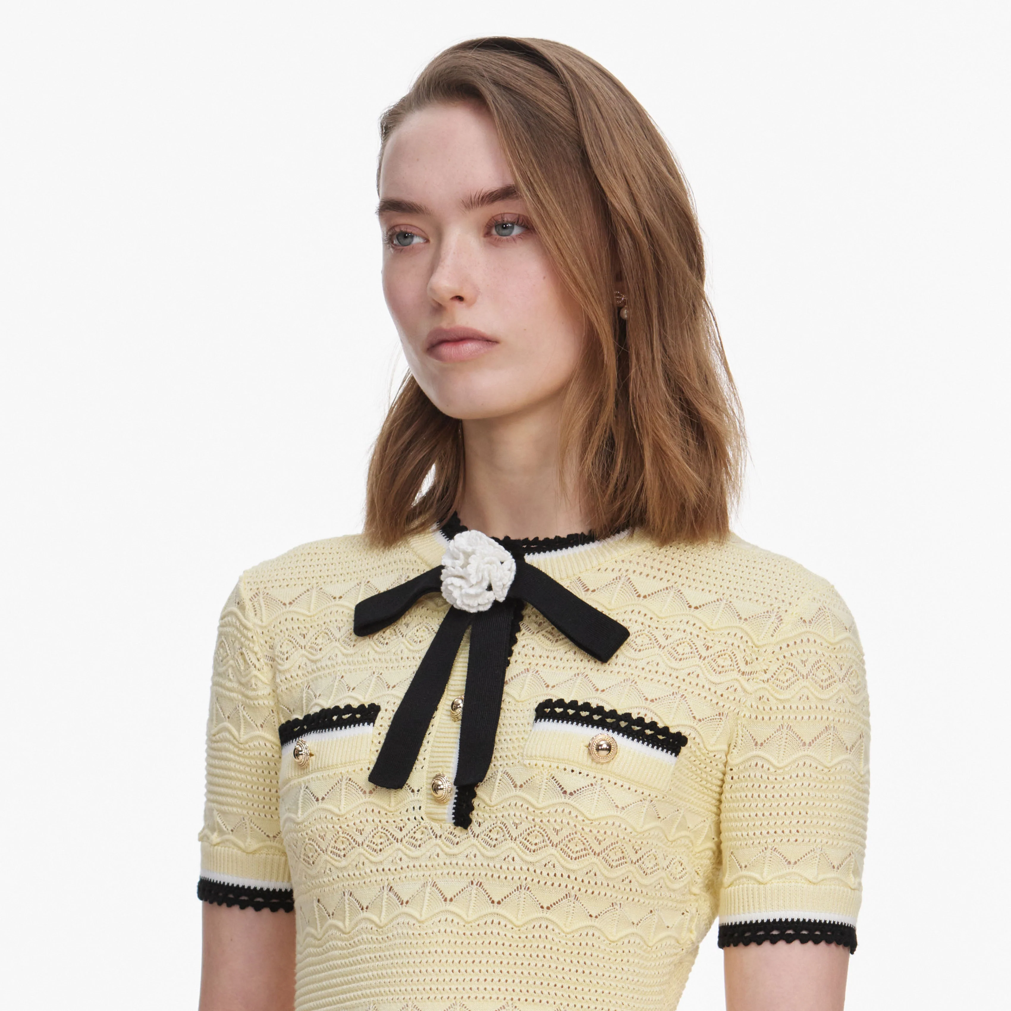 Yellow Pointelle Knit Mini Dress - Image 5