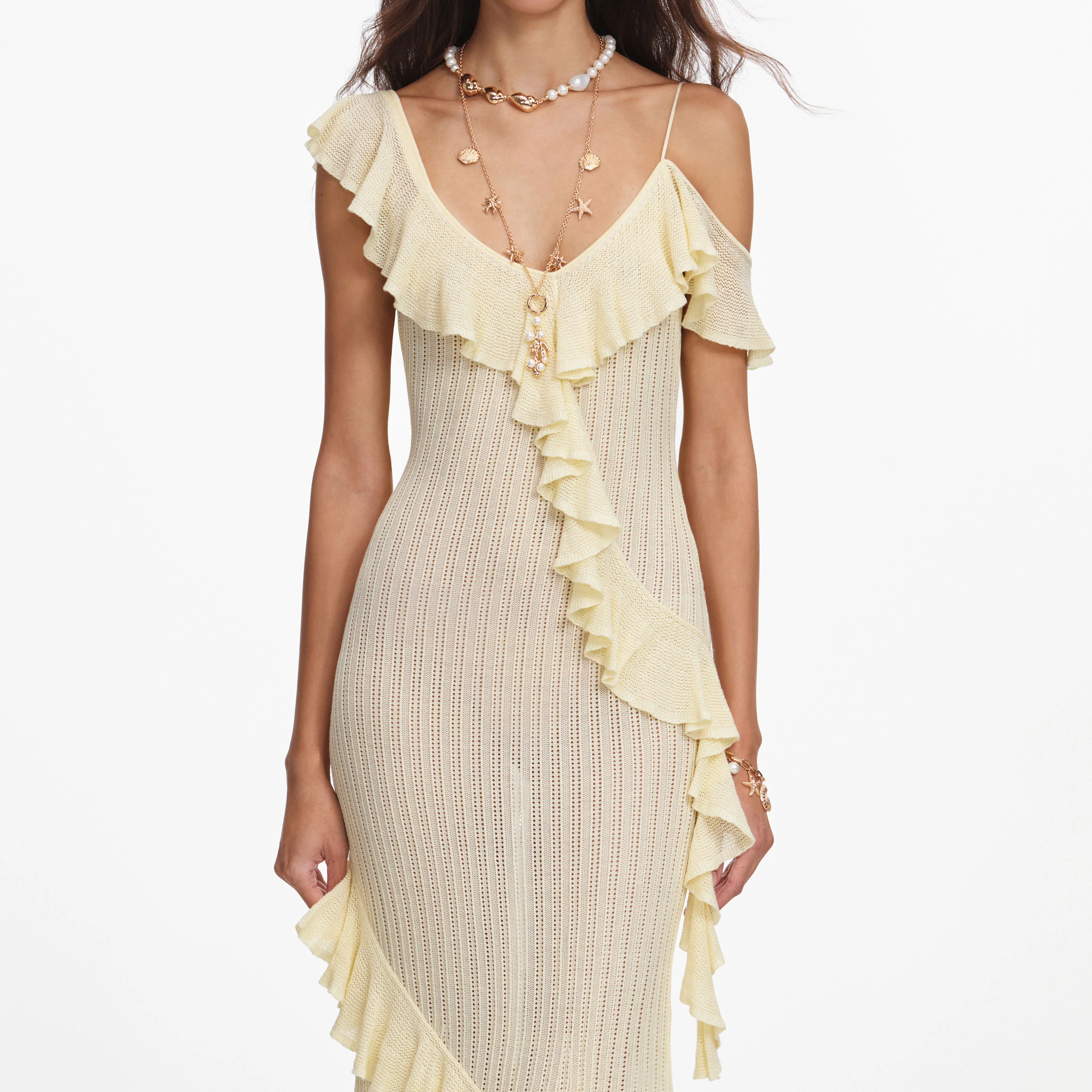 Yellow Ruffle Knit Maxi Dress - Image 4