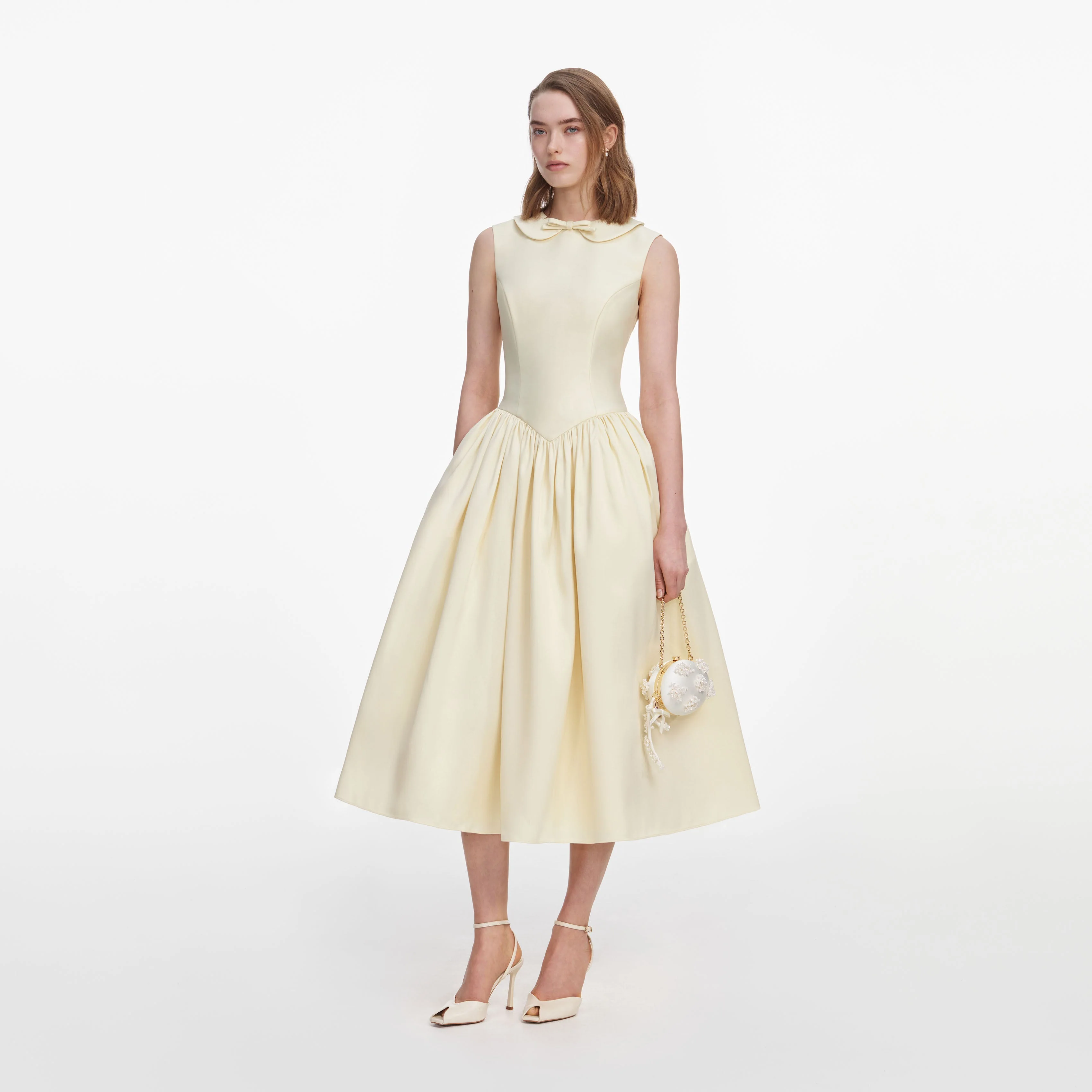 Yellow Taffeta Collared Midi Dress - Image 2