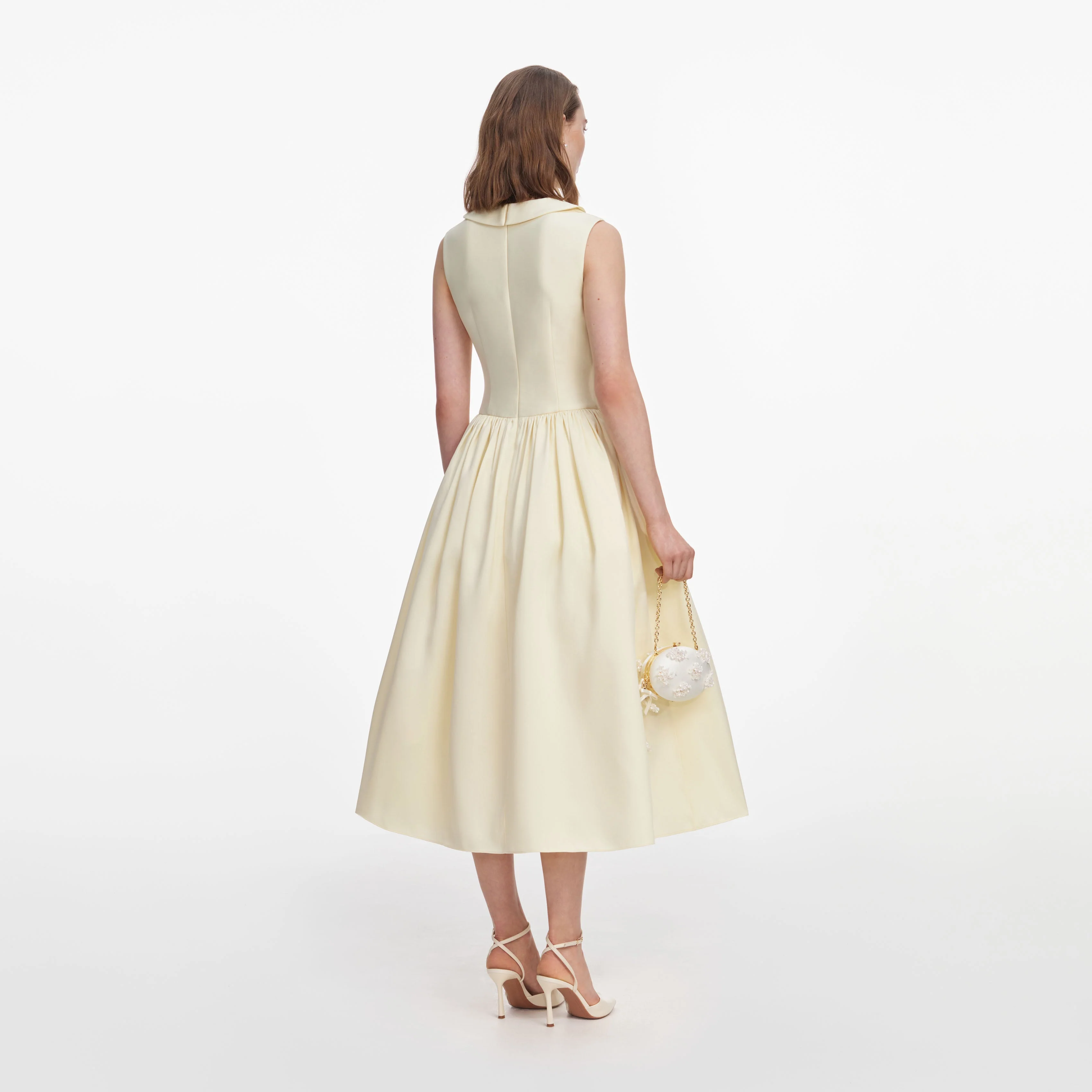 Yellow Taffeta Collared Midi Dress - Image 3