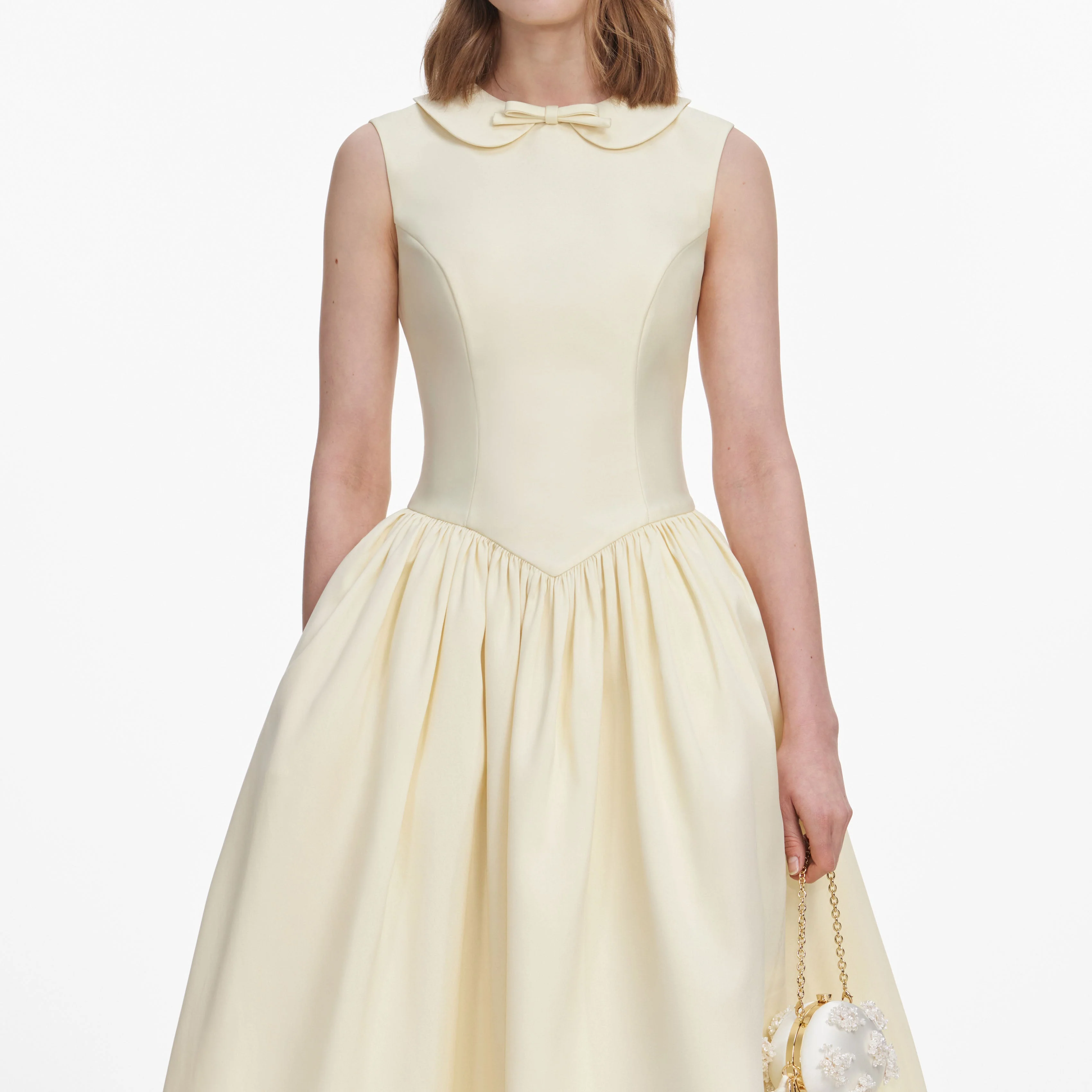 Yellow Taffeta Collared Midi Dress - Image 4
