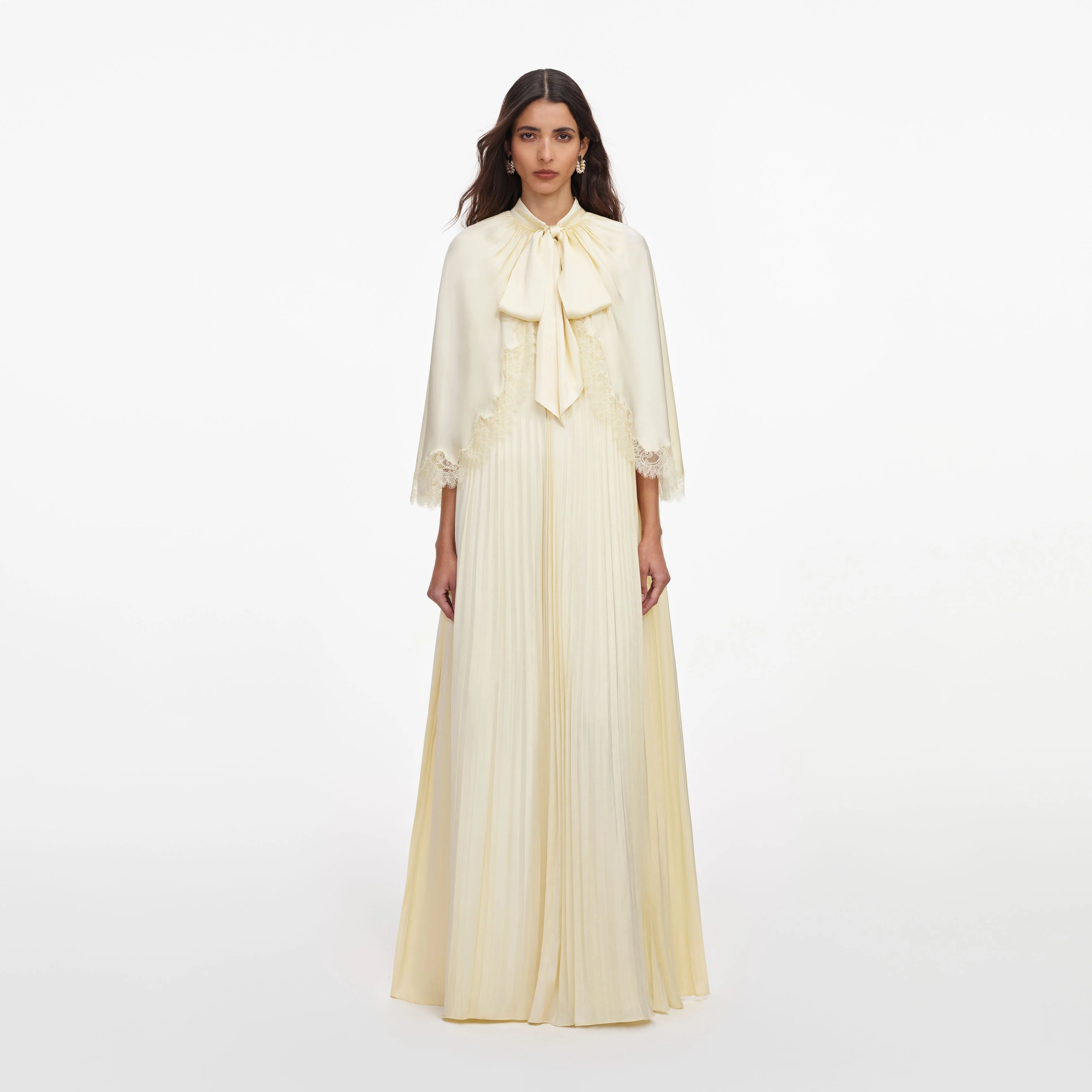 Yellow Tie Neck Cape Maxi Dress