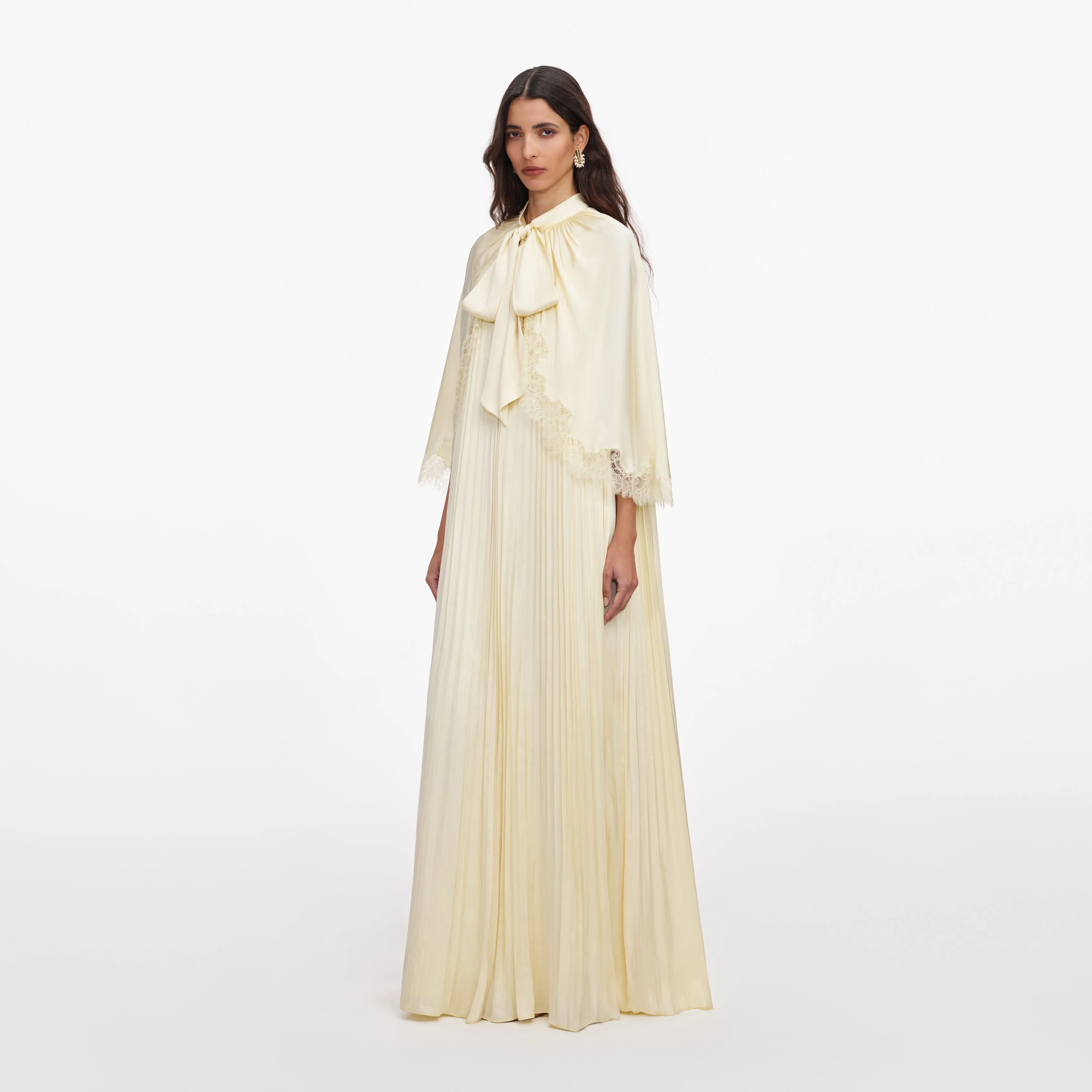 Yellow Tie Neck Cape Maxi Dress - Image 2