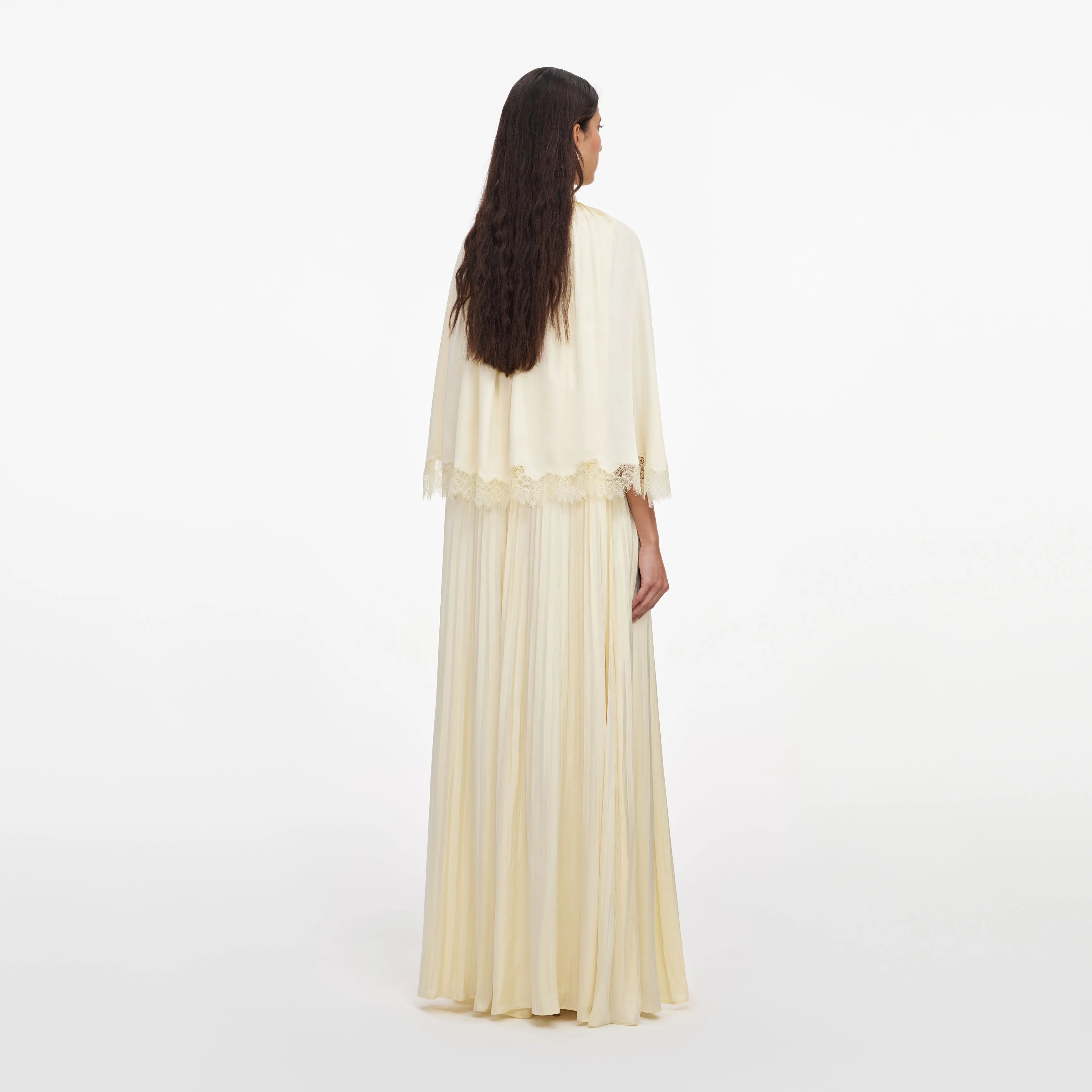 Yellow Tie Neck Cape Maxi Dress - Image 3