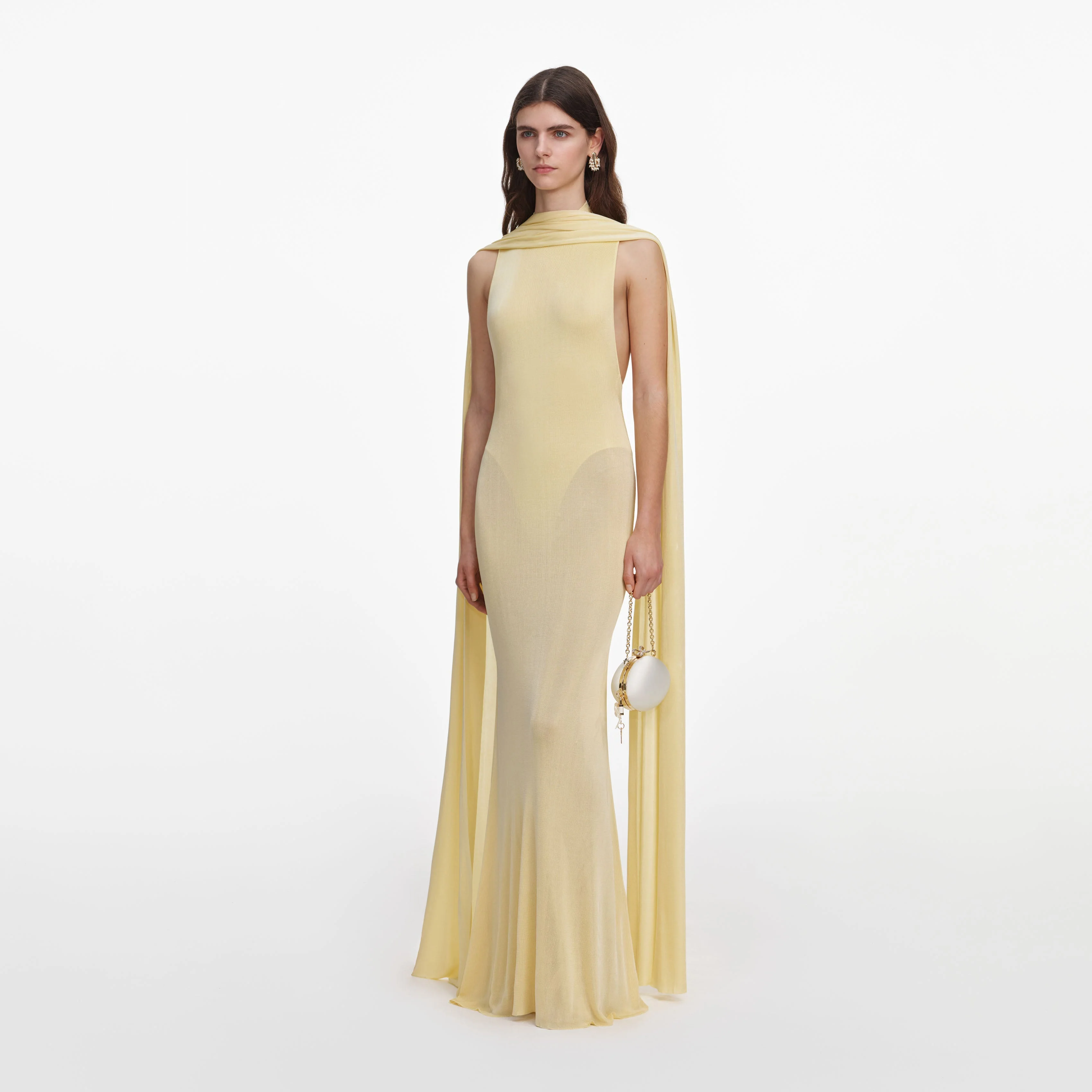 Yellow Viscose Knit Scarf Maxi Dress - Image 2
