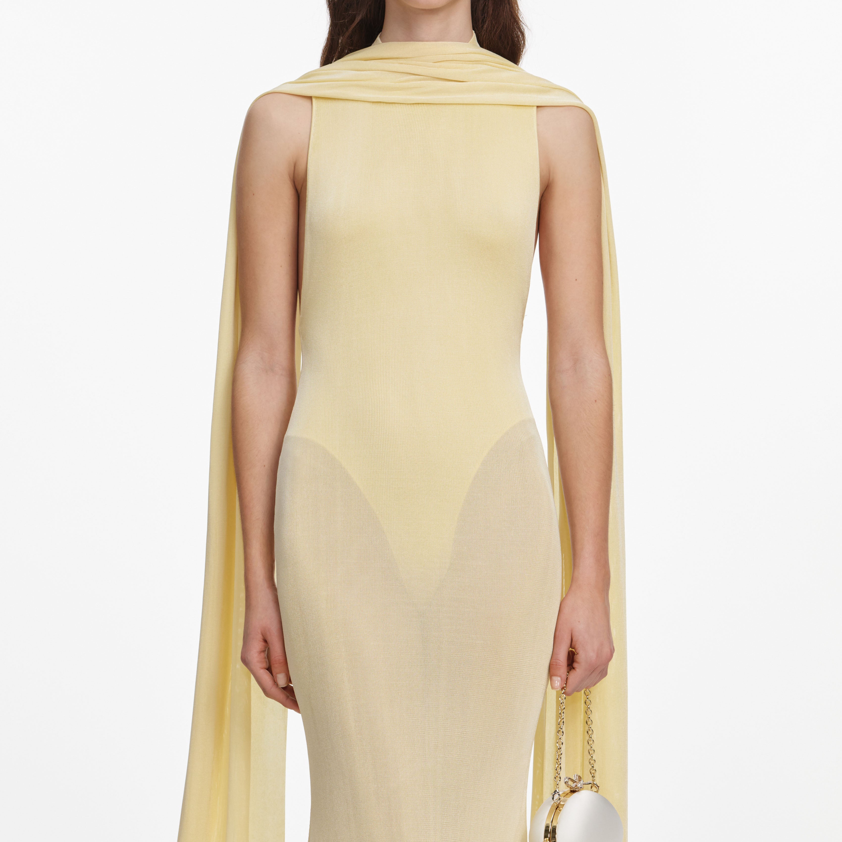Yellow Viscose Knit Scarf Maxi Dress - Image 4