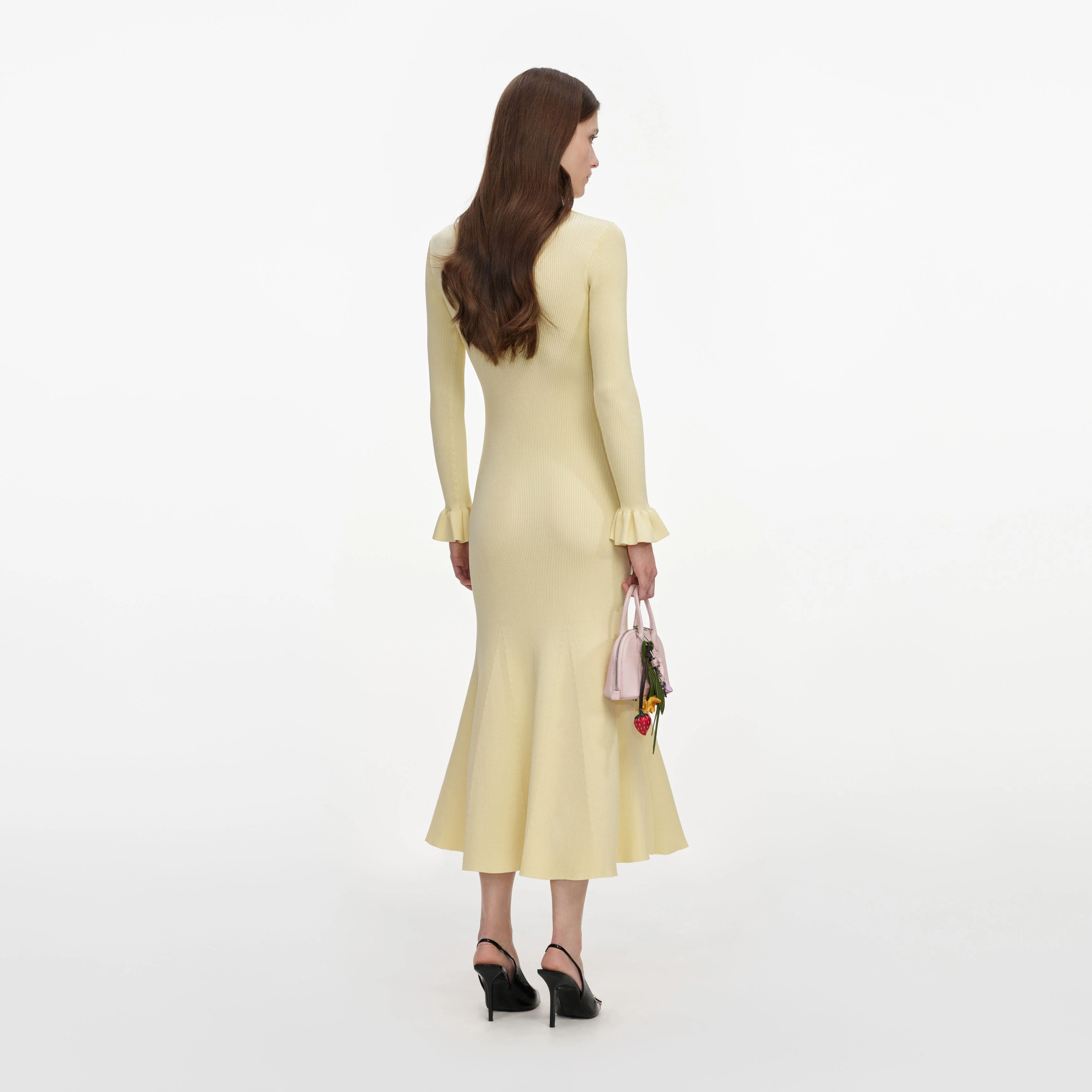 Yellow Viscose Knit Tie Midi Dress - Image 3