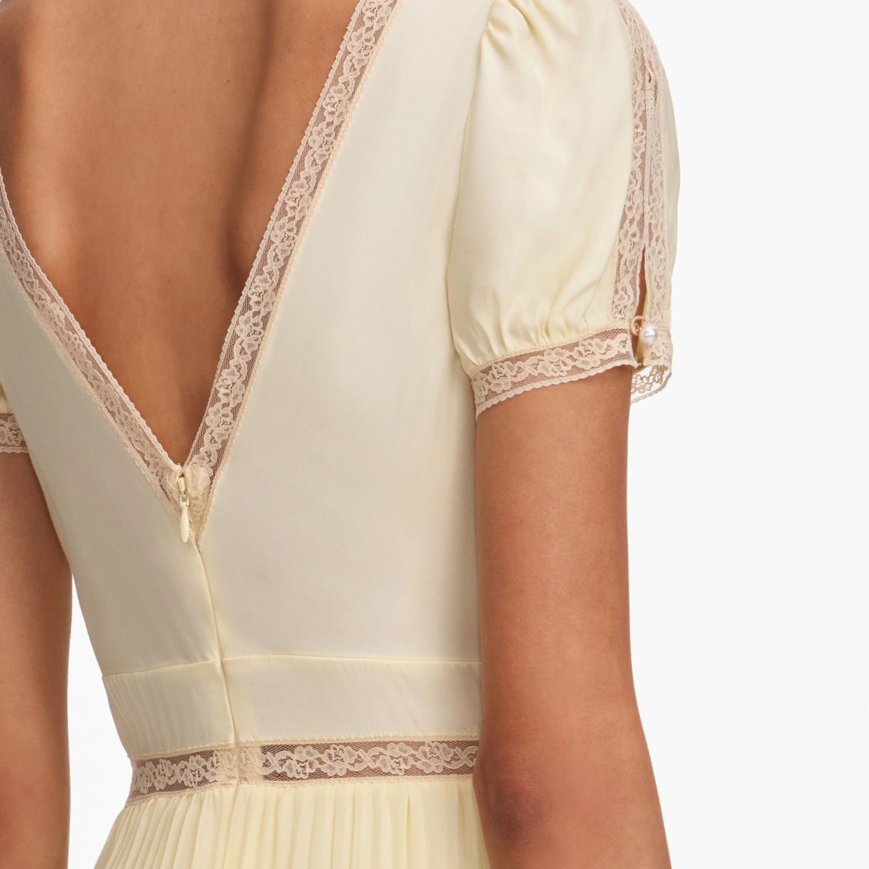 Yellow Viscose Pleated Lace Midi Dress - Image 5