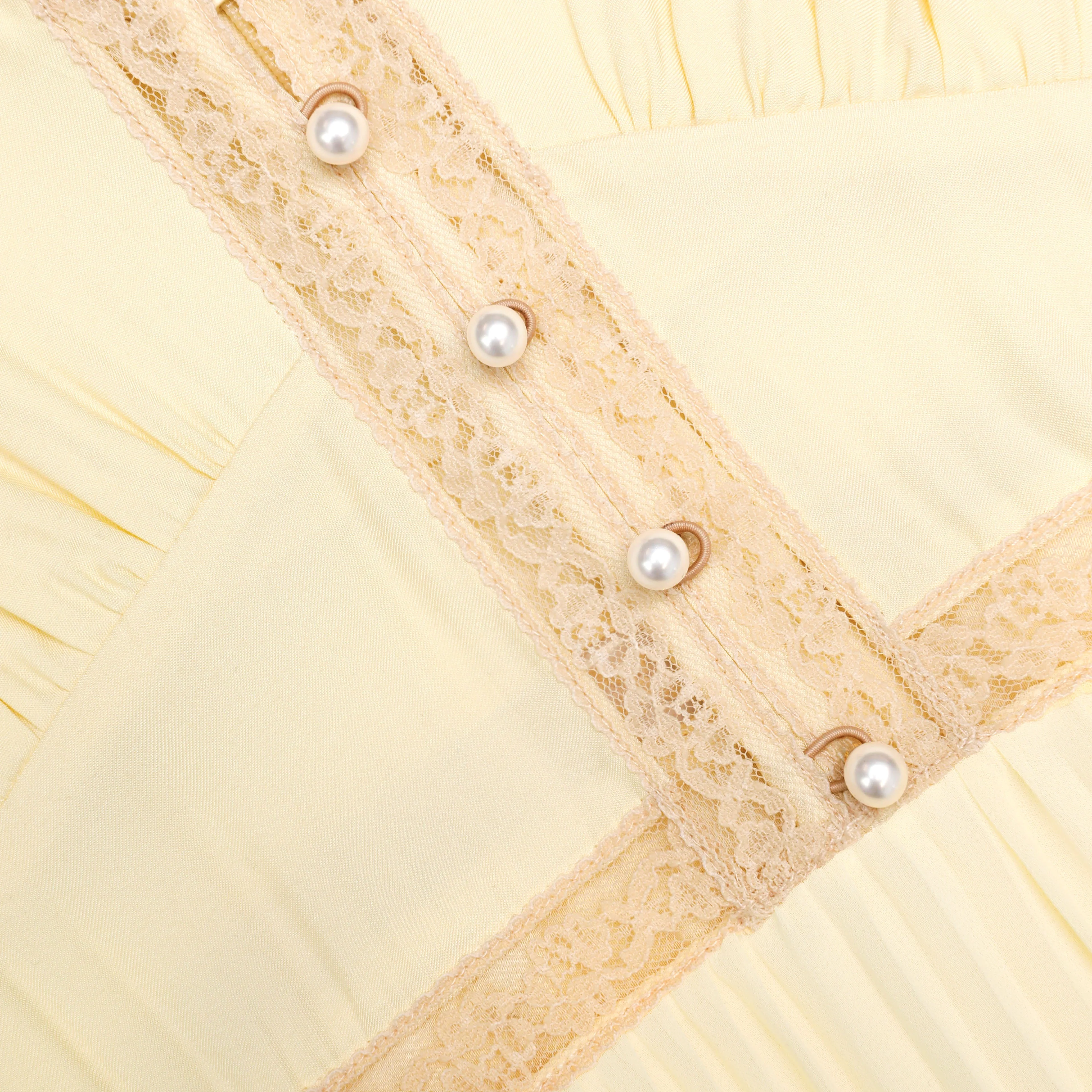 Yellow Viscose Pleated Lace Midi Dress - Image 6
