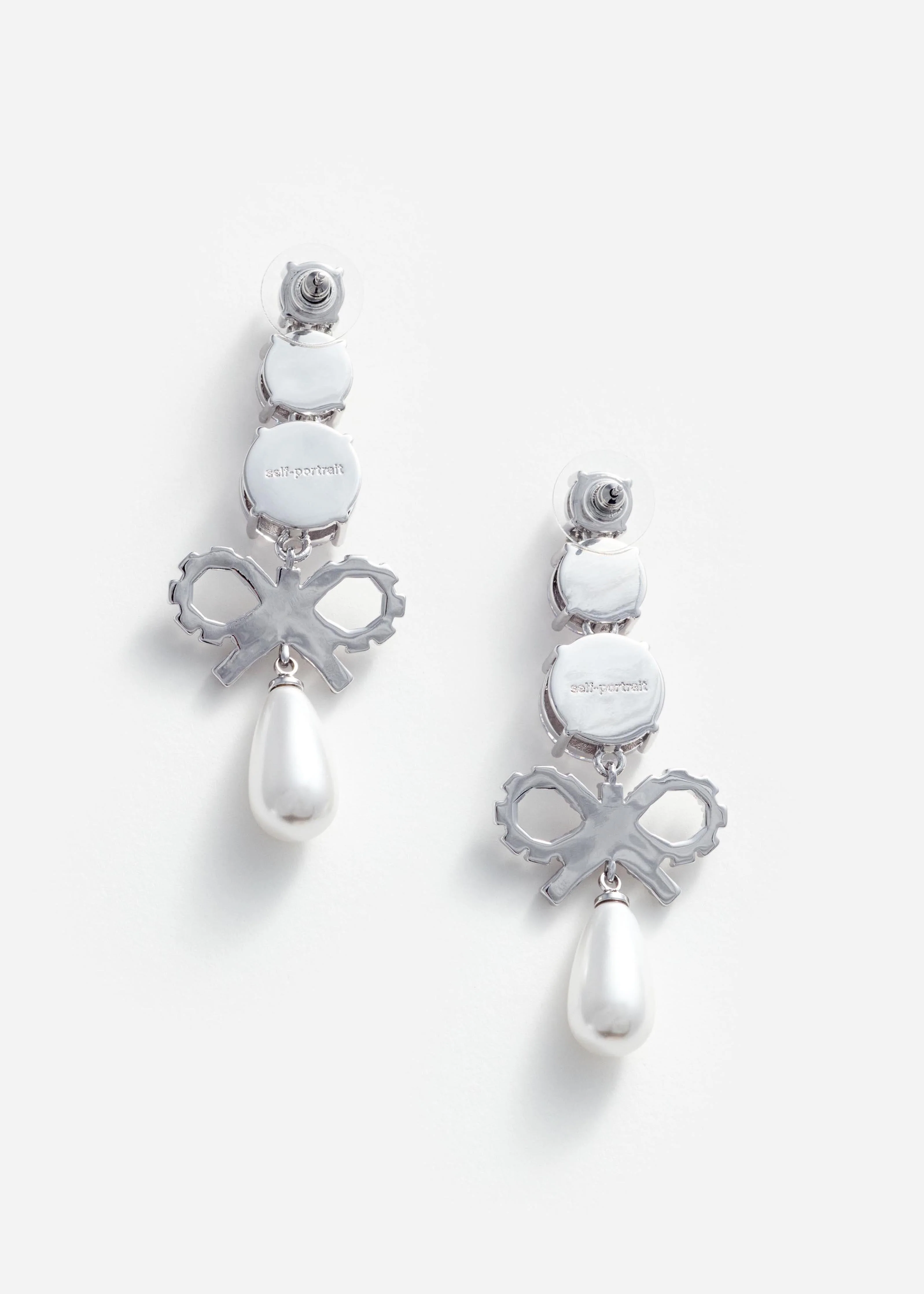 Crystal Bow Pearl Earrings - Image 3