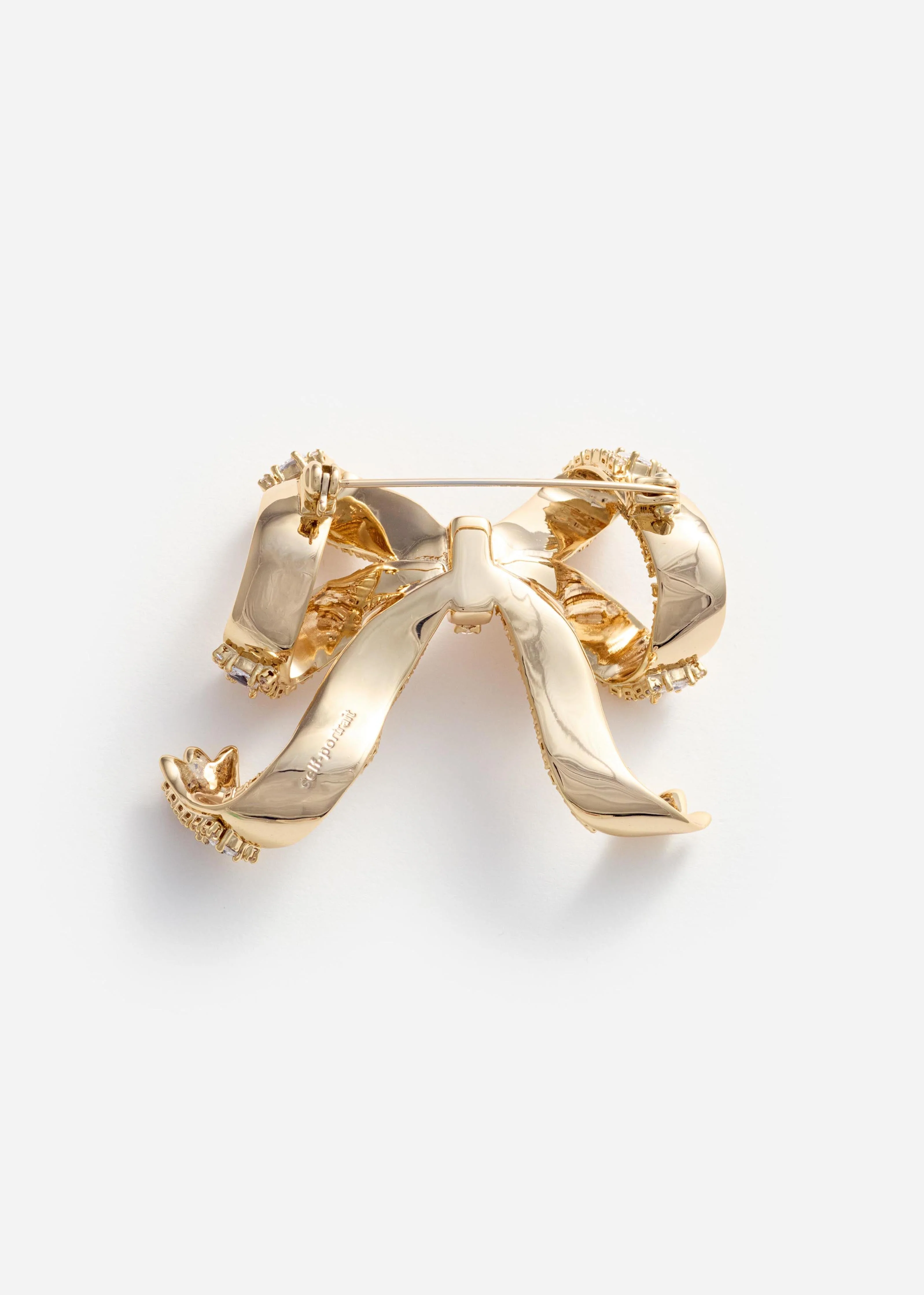 Gold Crystal Bow Brooch - Image 3