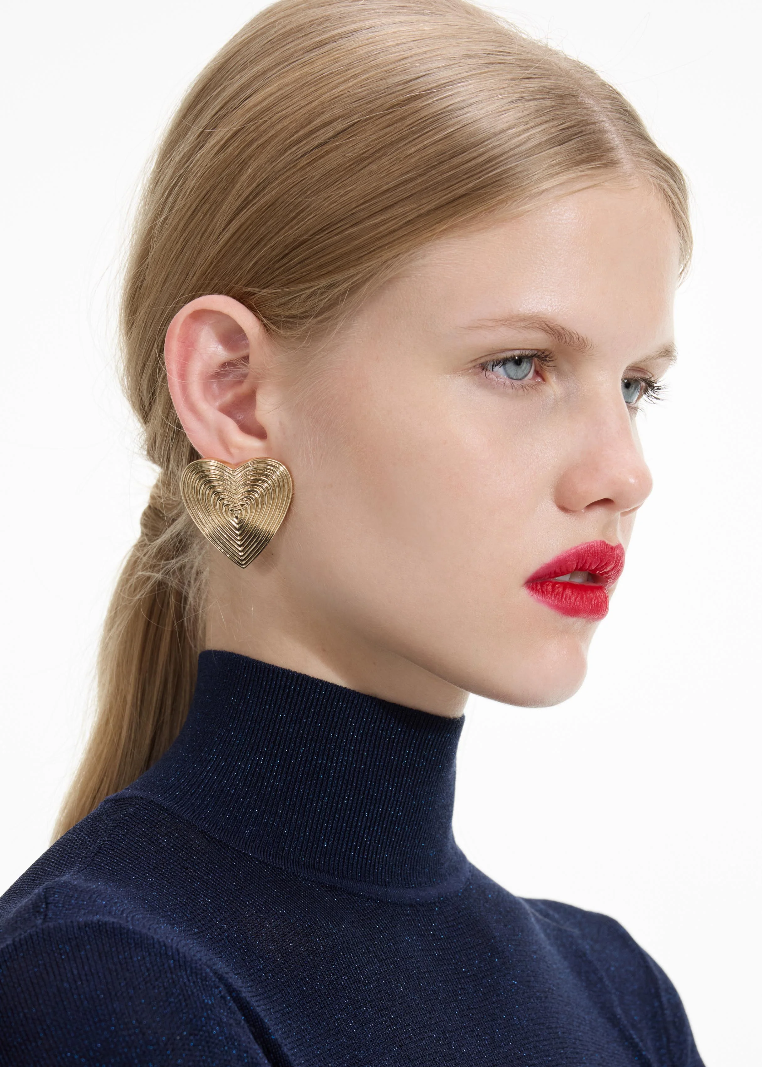 Gold Heart Ridged Earrings - Image 2