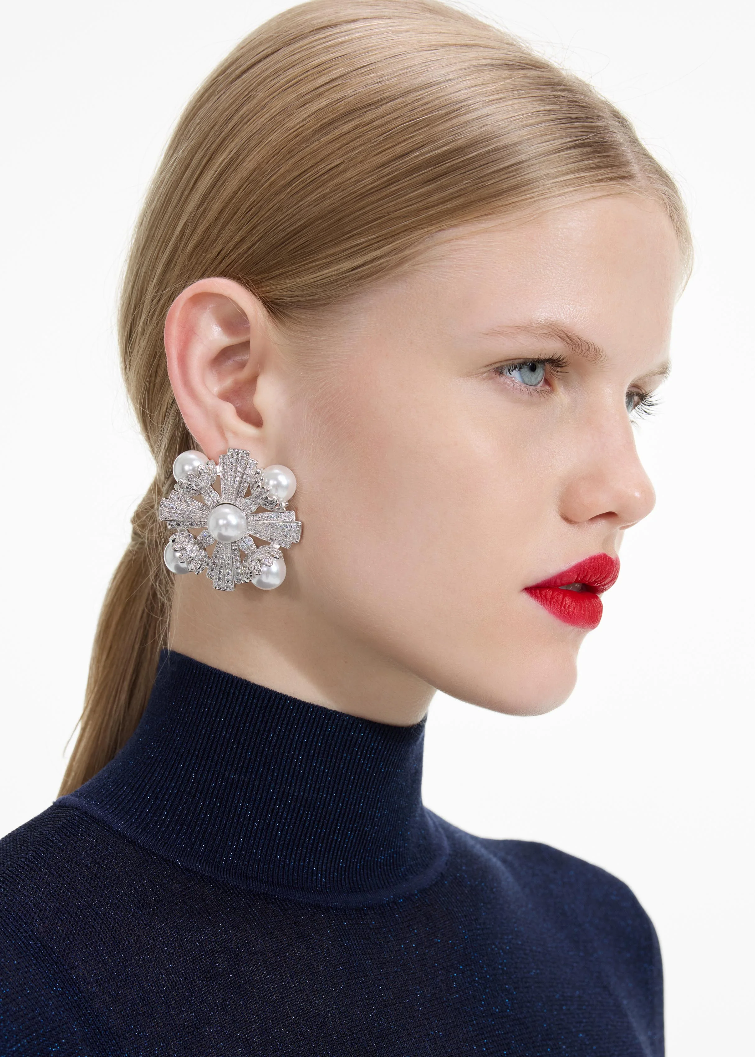 Large Silver Encrusted Earrings - Image 2