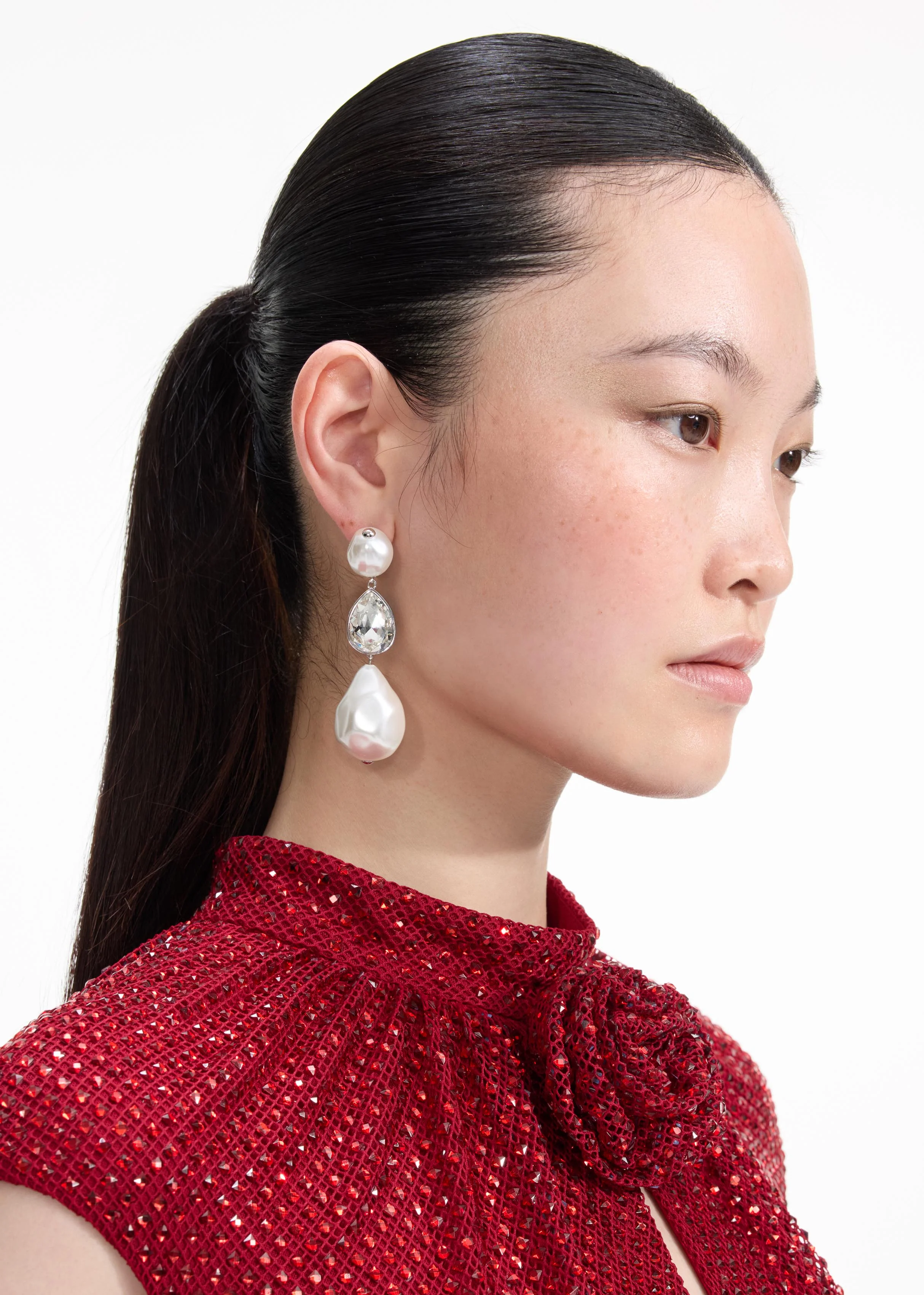 Pearl Crystal Droplet Earrings - Image 2