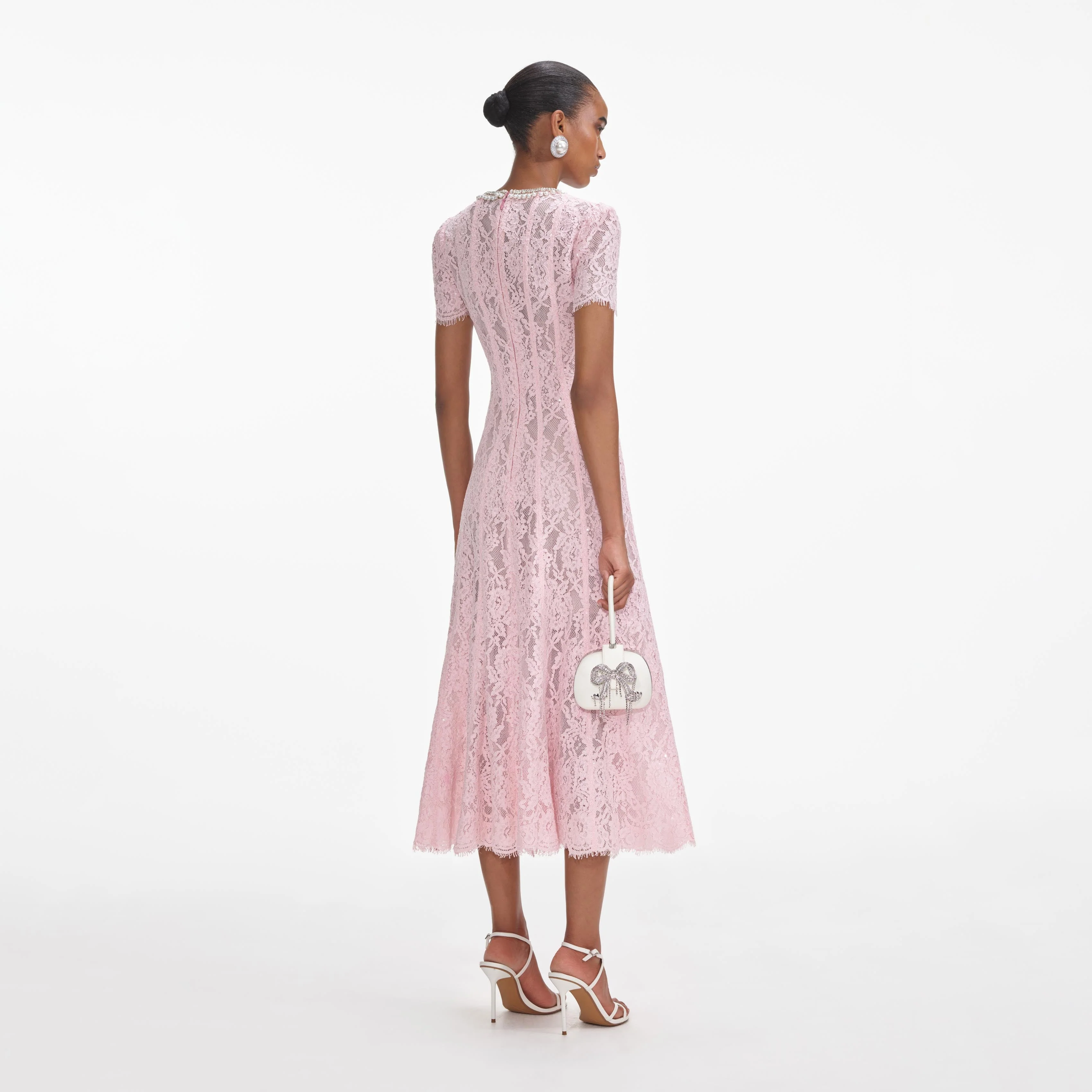 Pink Lace Embellished Midi Dress - Image 3