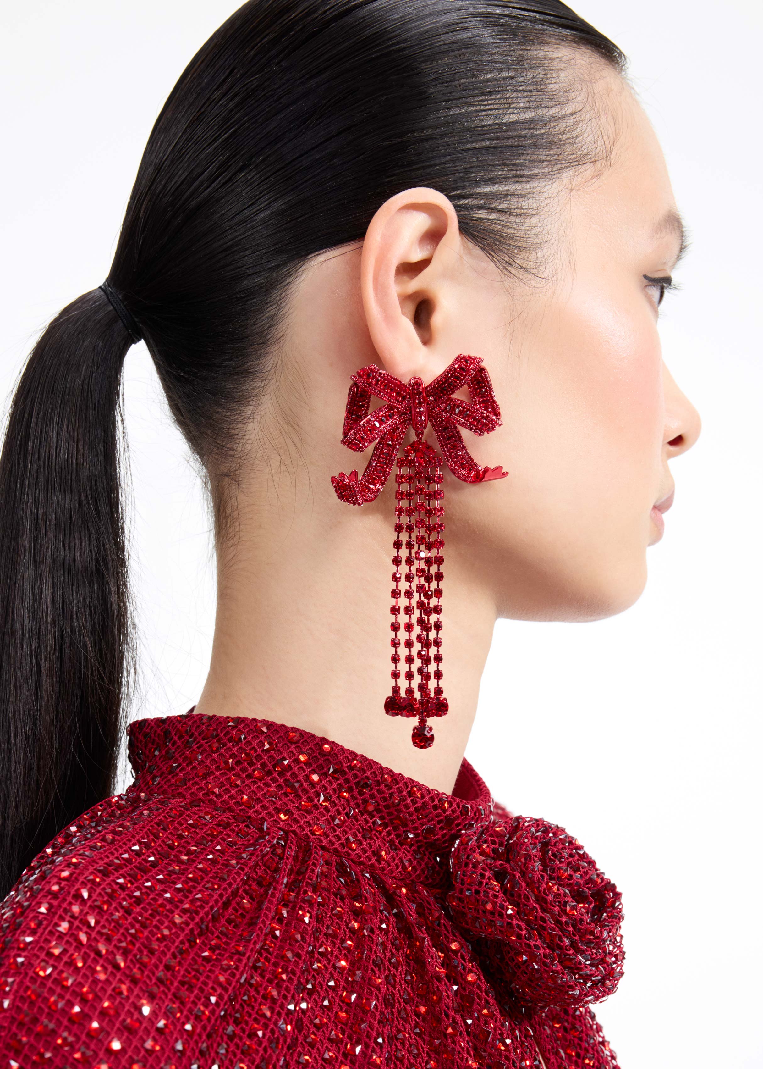 Red Bow Diamante Earrings - Image 2
