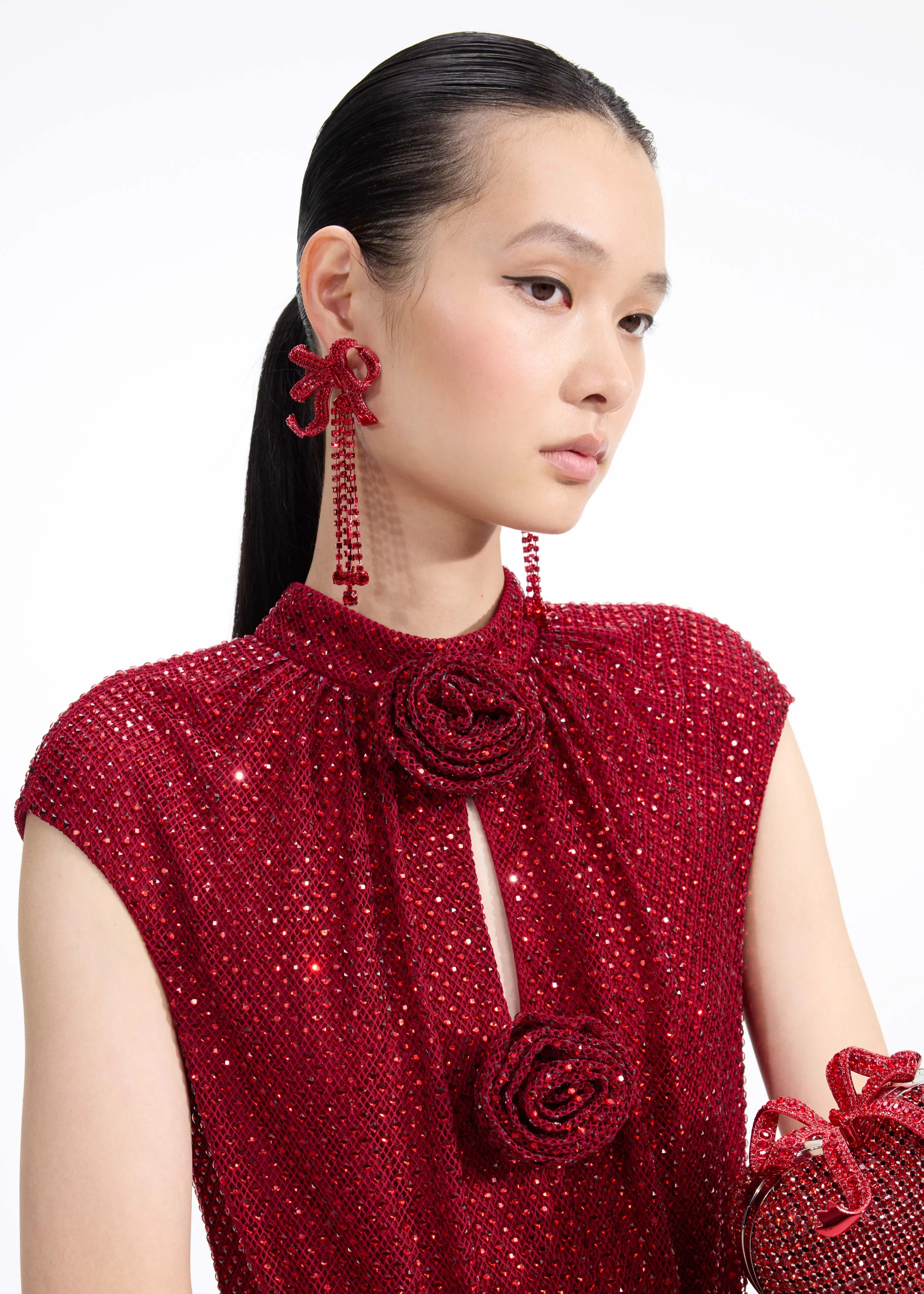 Red Bow Diamante Earrings - Image 4