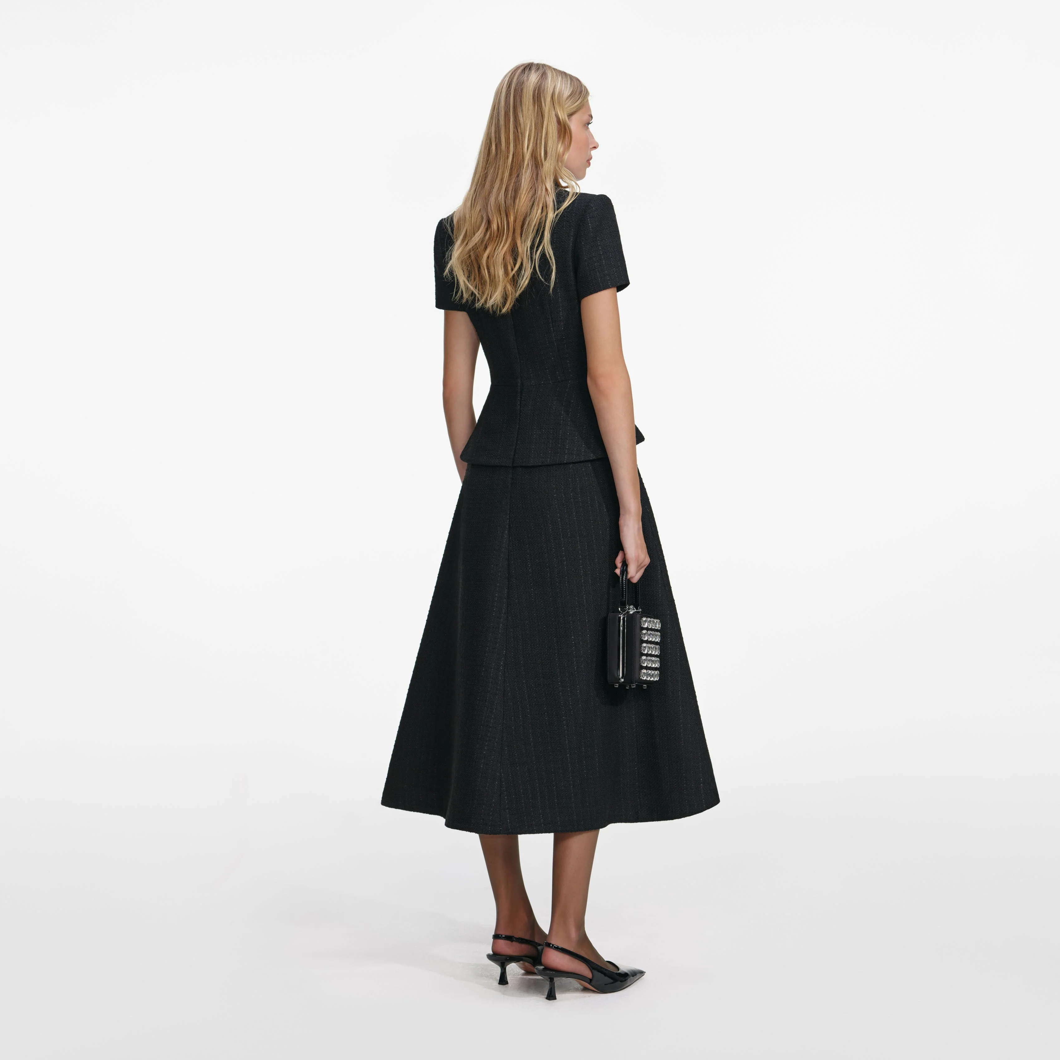 Black Boucle Collared Midi Dress - Image 3
