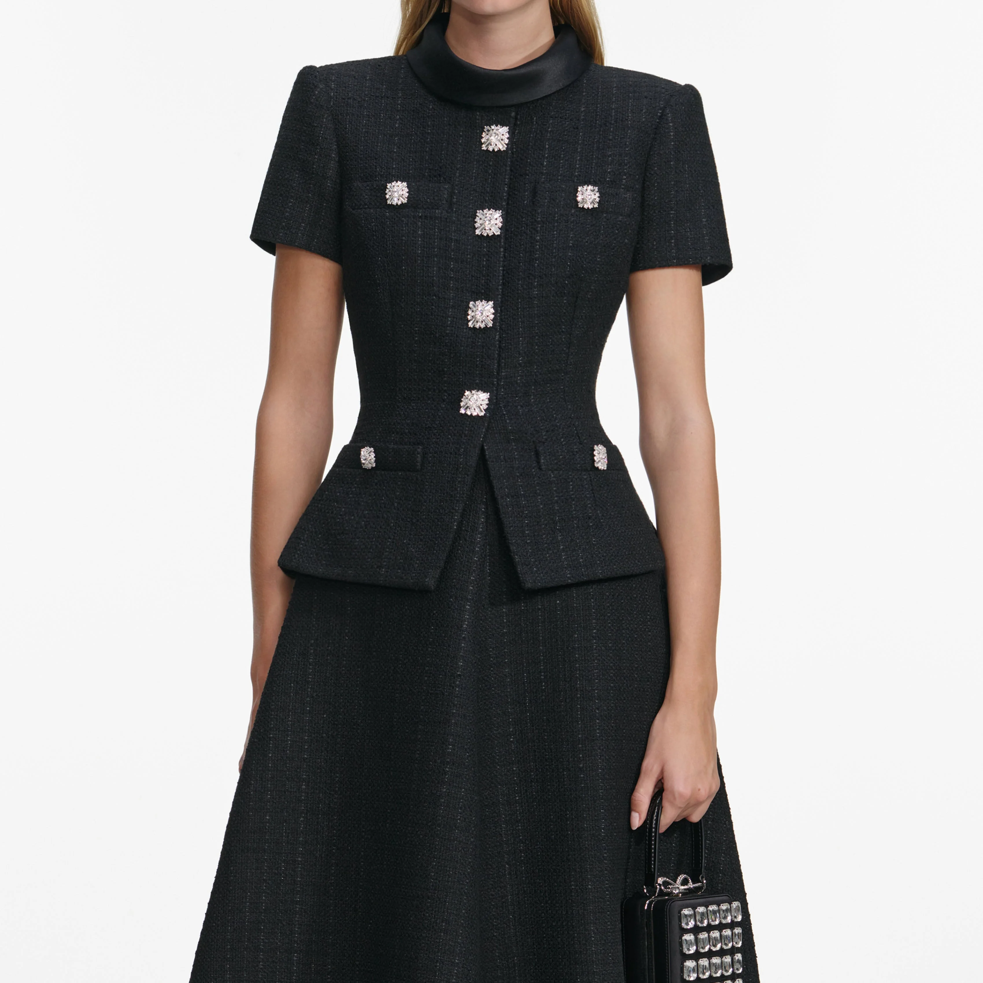 Black Boucle Collared Midi Dress - Image 4